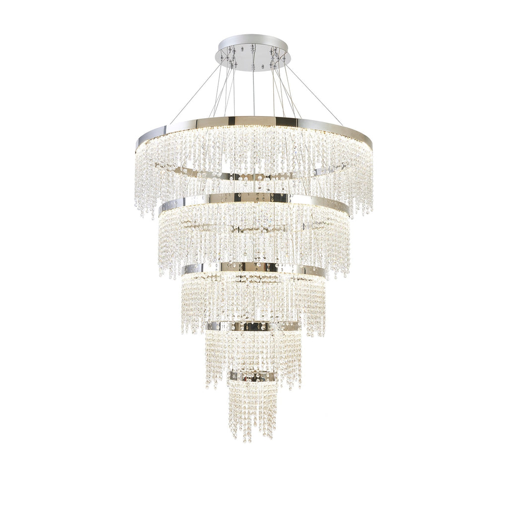 IL32915 Bano Round 5 Tier Dimmable Pendant 150W LED Polished Chrome / Crystal Chain