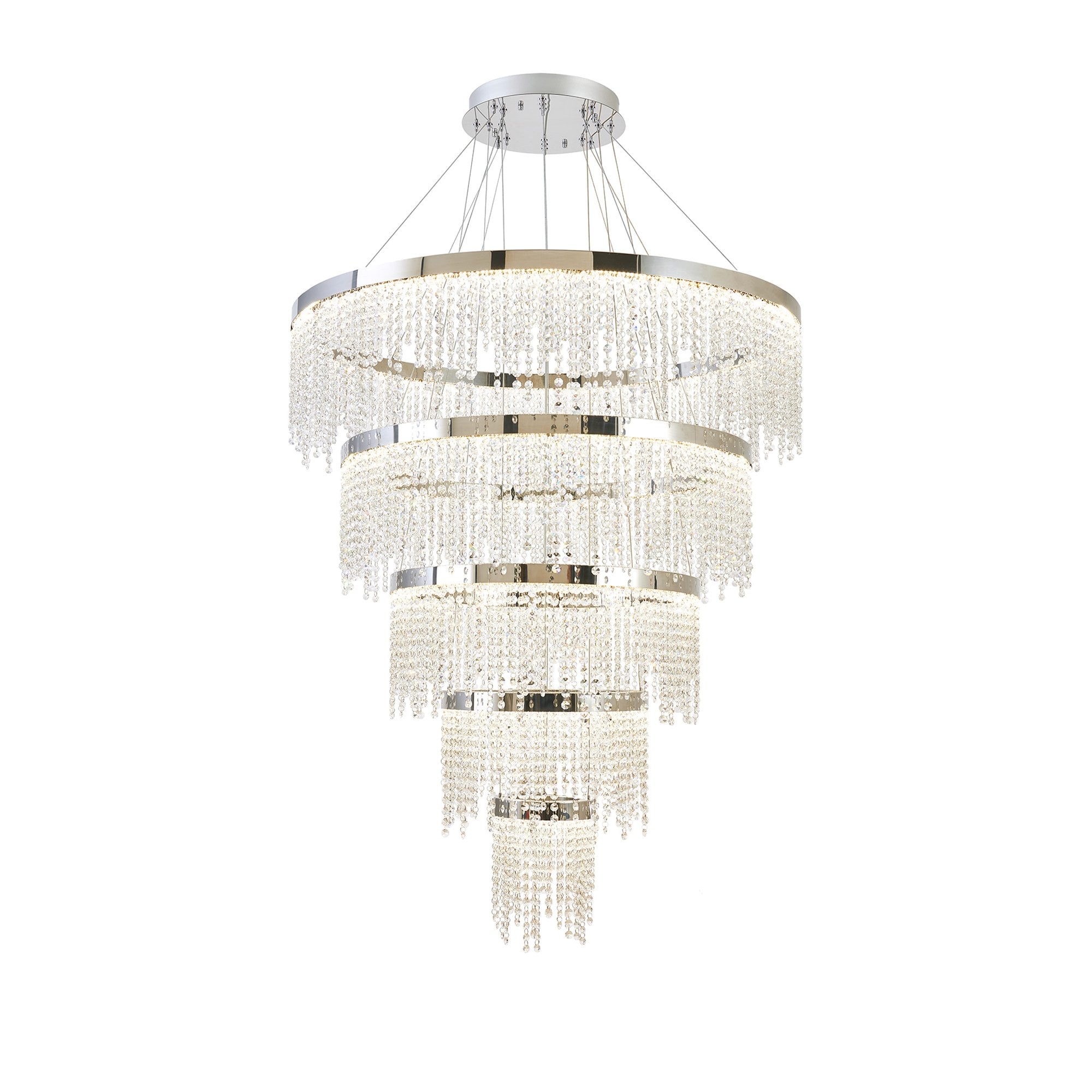 IL32915 Bano Round 5 Tier Dimmable Pendant 150W LED Polished Chrome / Crystal Chain