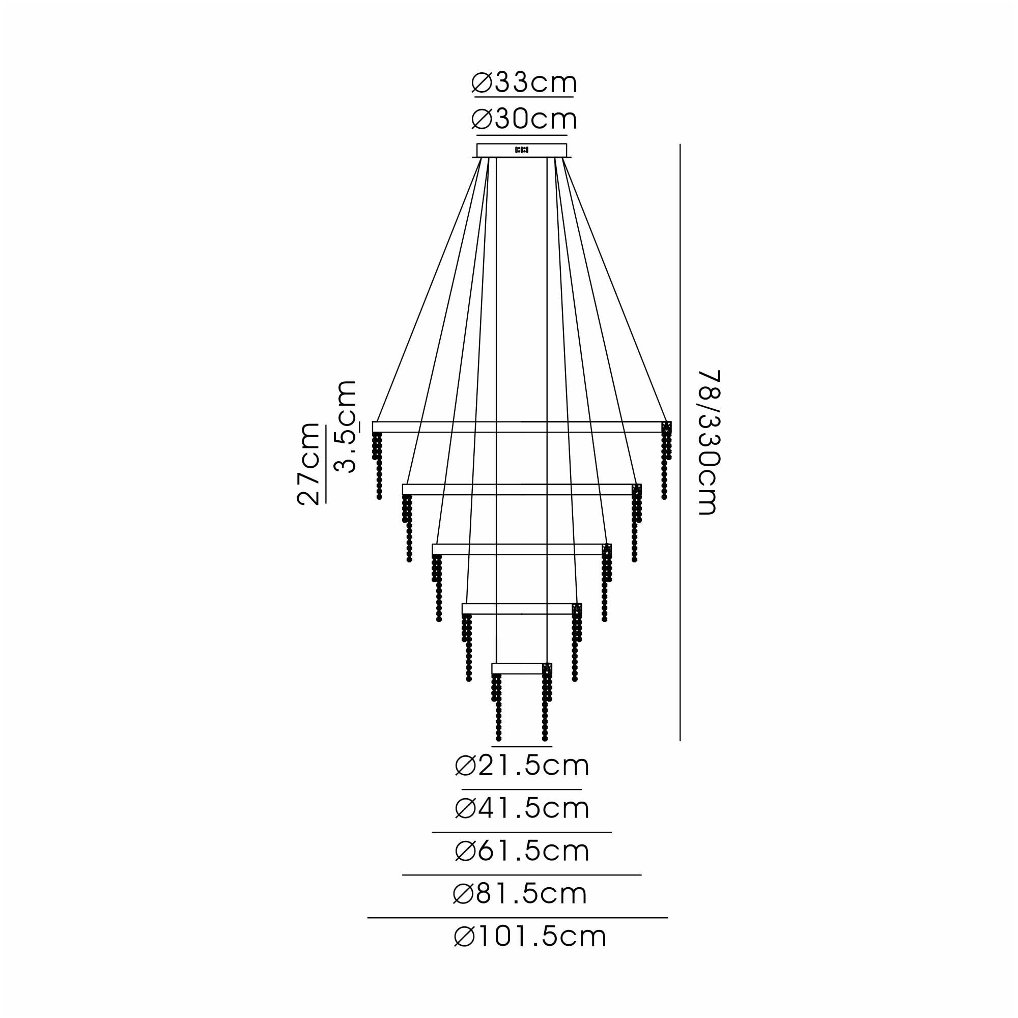 IL32915 Bano Round 5 Tier Dimmable Pendant 150W LED Polished Chrome / Crystal Chain