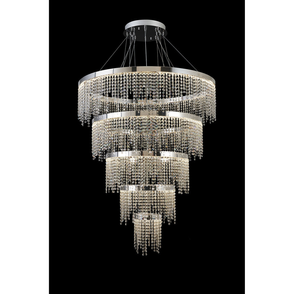 IL32915 Bano Round 5 Tier Dimmable Pendant 150W LED Polished Chrome / Crystal Chain