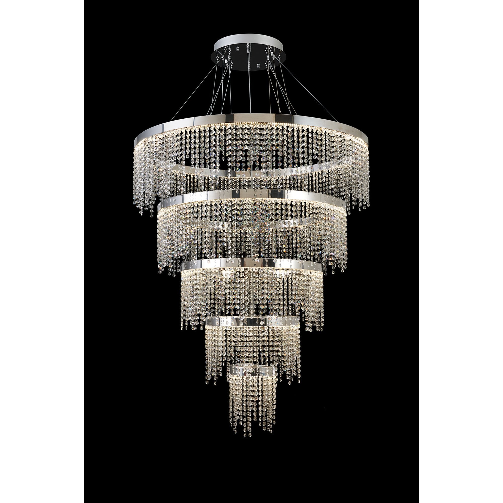 IL32915 Bano Round 5 Tier Dimmable Pendant 150W LED Polished Chrome / Crystal Chain