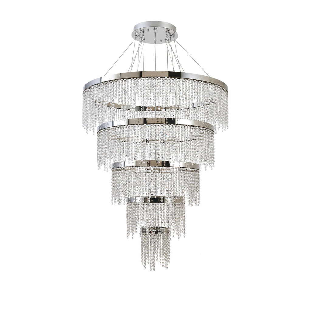 IL32915 Bano Round 5 Tier Dimmable Pendant 150W LED Polished Chrome / Crystal Chain