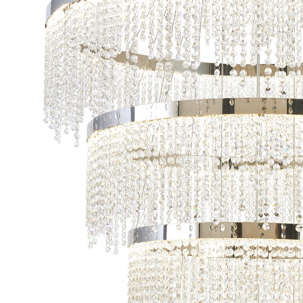 IL32915 Bano Round 5 Tier Dimmable Pendant 150W LED Polished Chrome / Crystal Chain