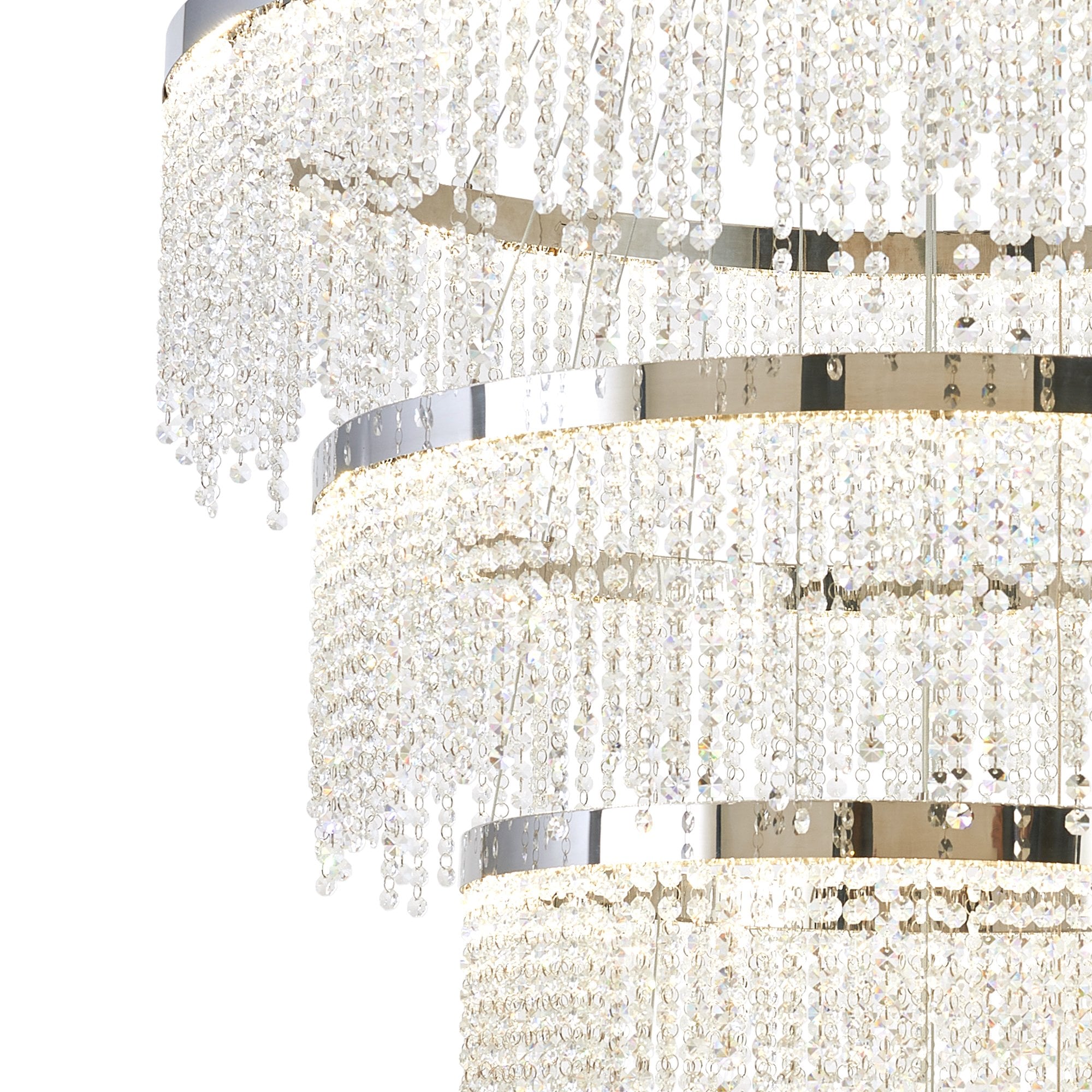 IL32915 Bano Round 5 Tier Dimmable Pendant 150W LED Polished Chrome / Crystal Chain