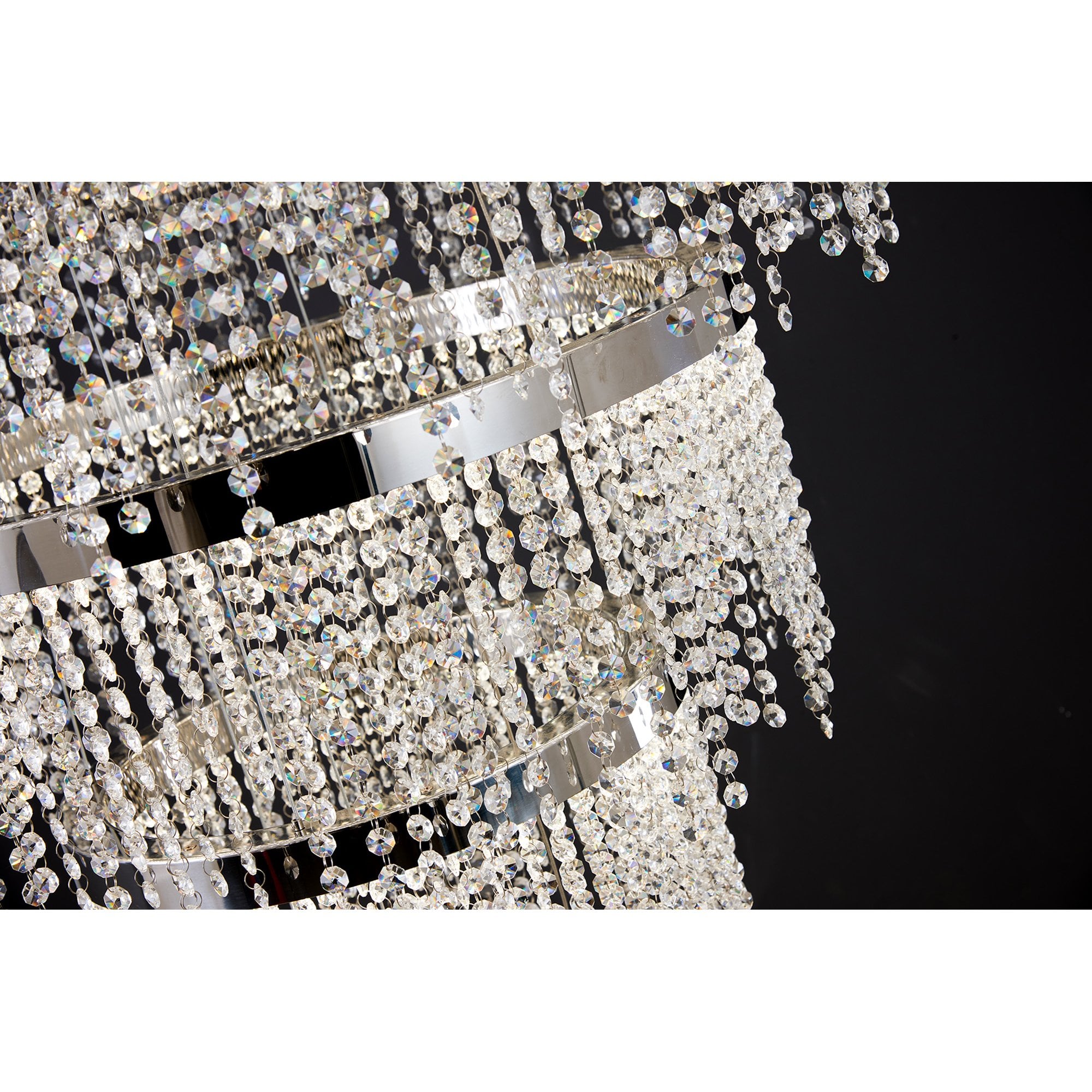 IL32915 Bano Round 5 Tier Dimmable Pendant 150W LED Polished Chrome / Crystal Chain