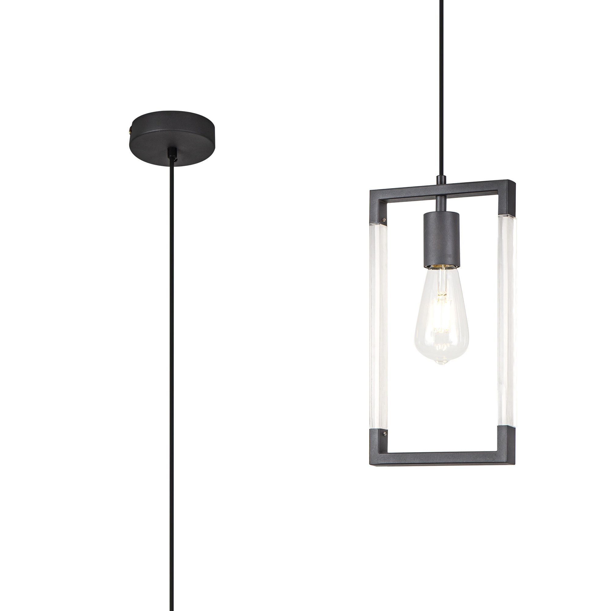 IL32850 Canto Single Rectangle Pendant 1 Light E27 Graphite/Acrylic