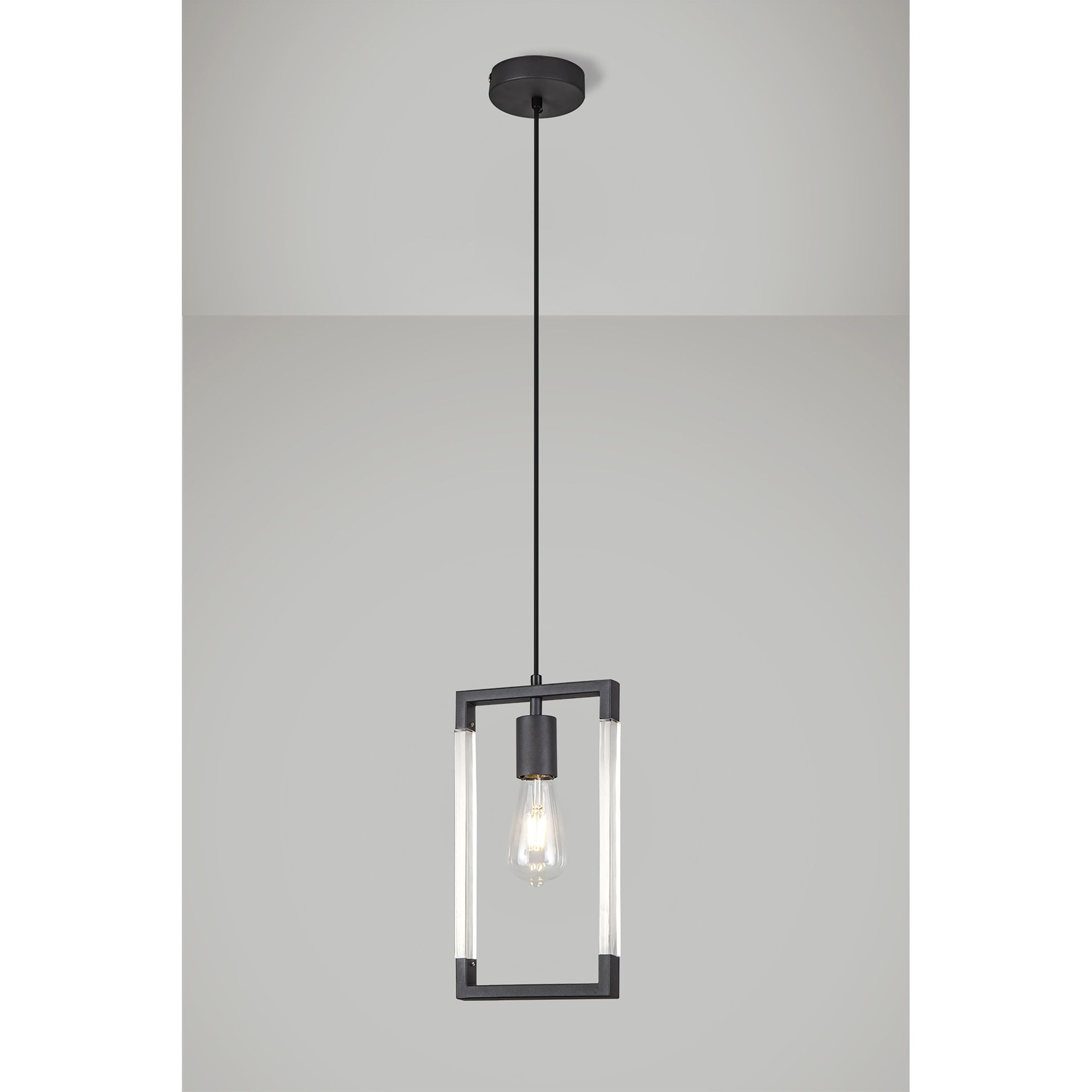 IL32850 Canto Single Rectangle Pendant 1 Light E27 Graphite/Acrylic