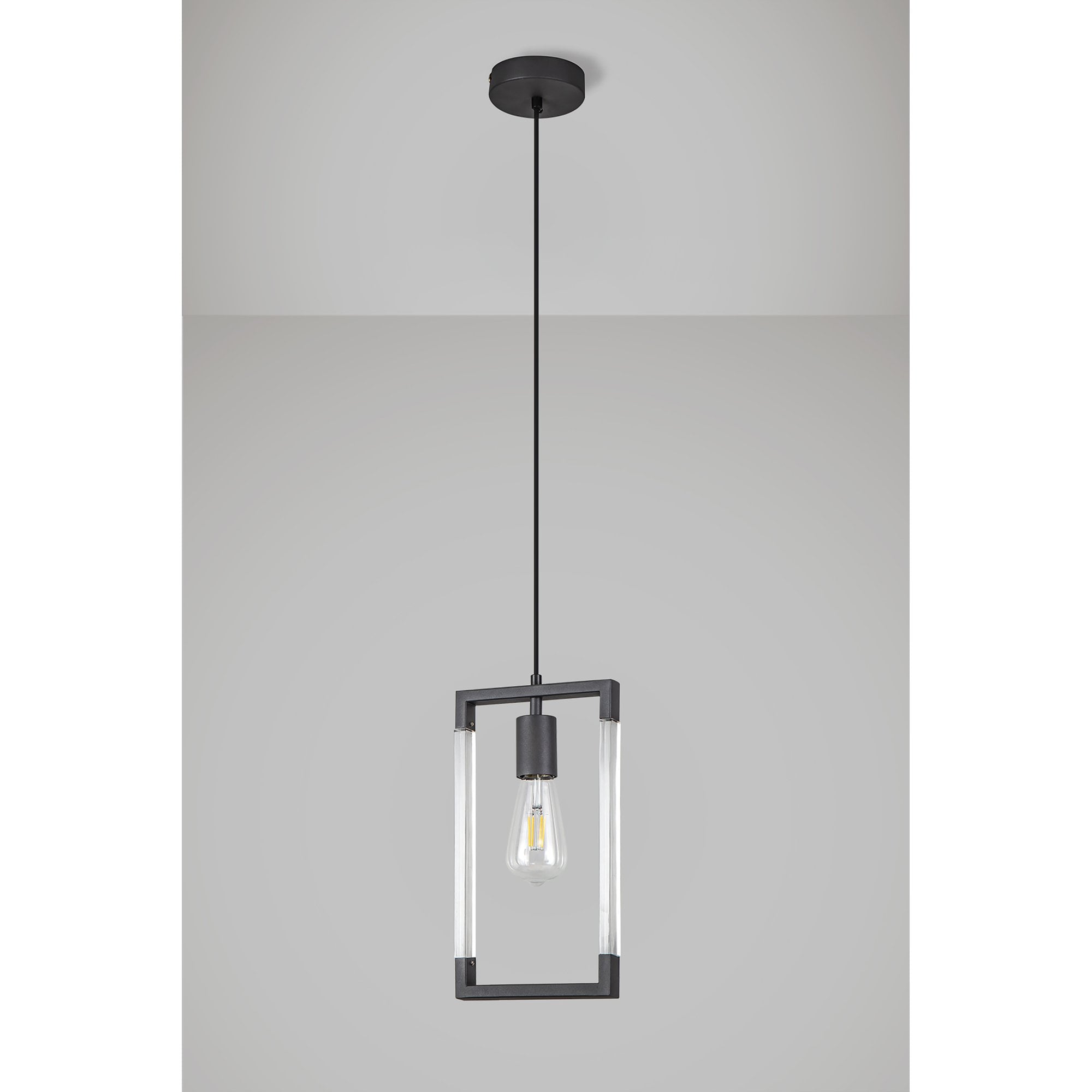 IL32850 Canto Single Rectangle Pendant 1 Light E27 Graphite/Acrylic