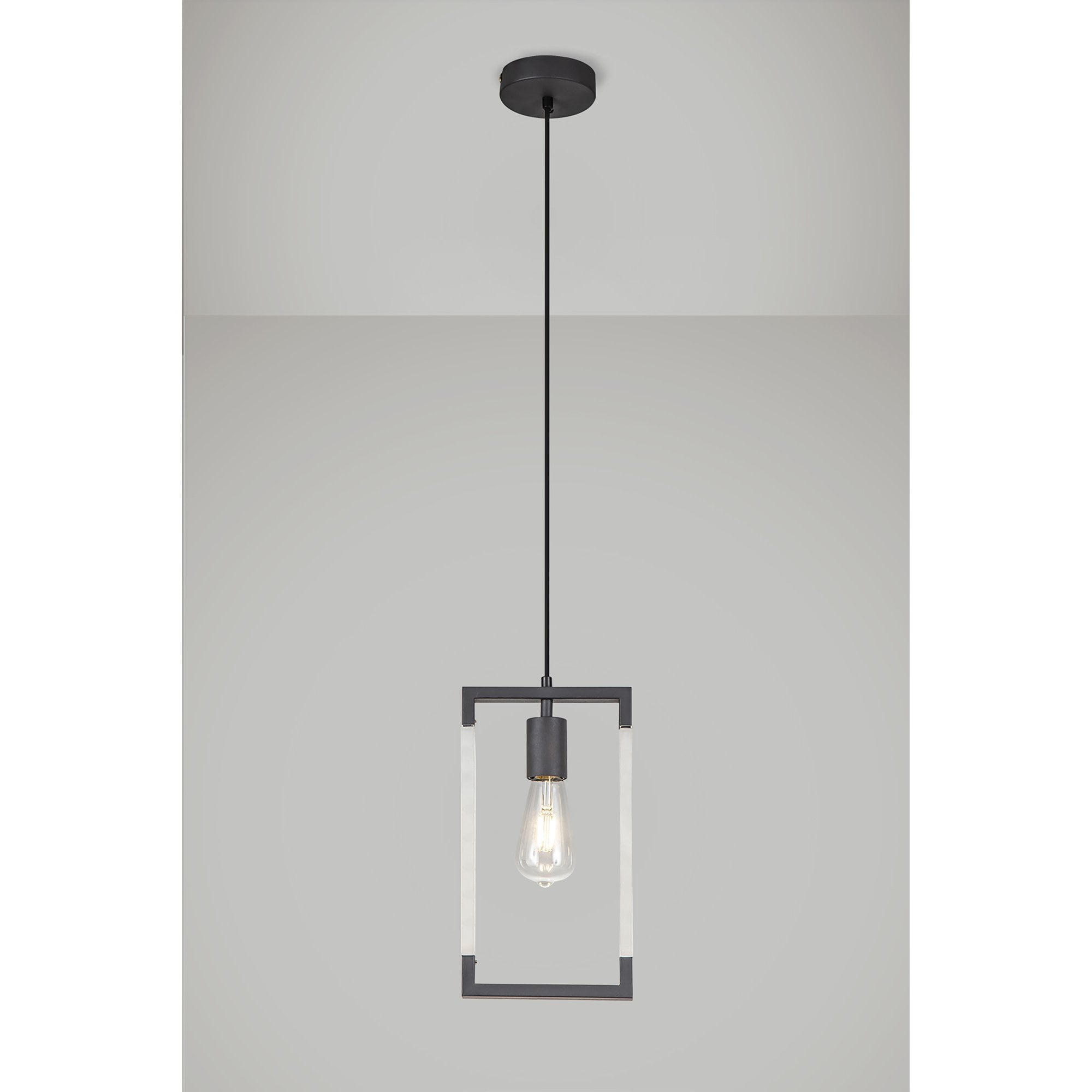 IL32850 Canto Single Rectangle Pendant 1 Light E27 Graphite/Acrylic