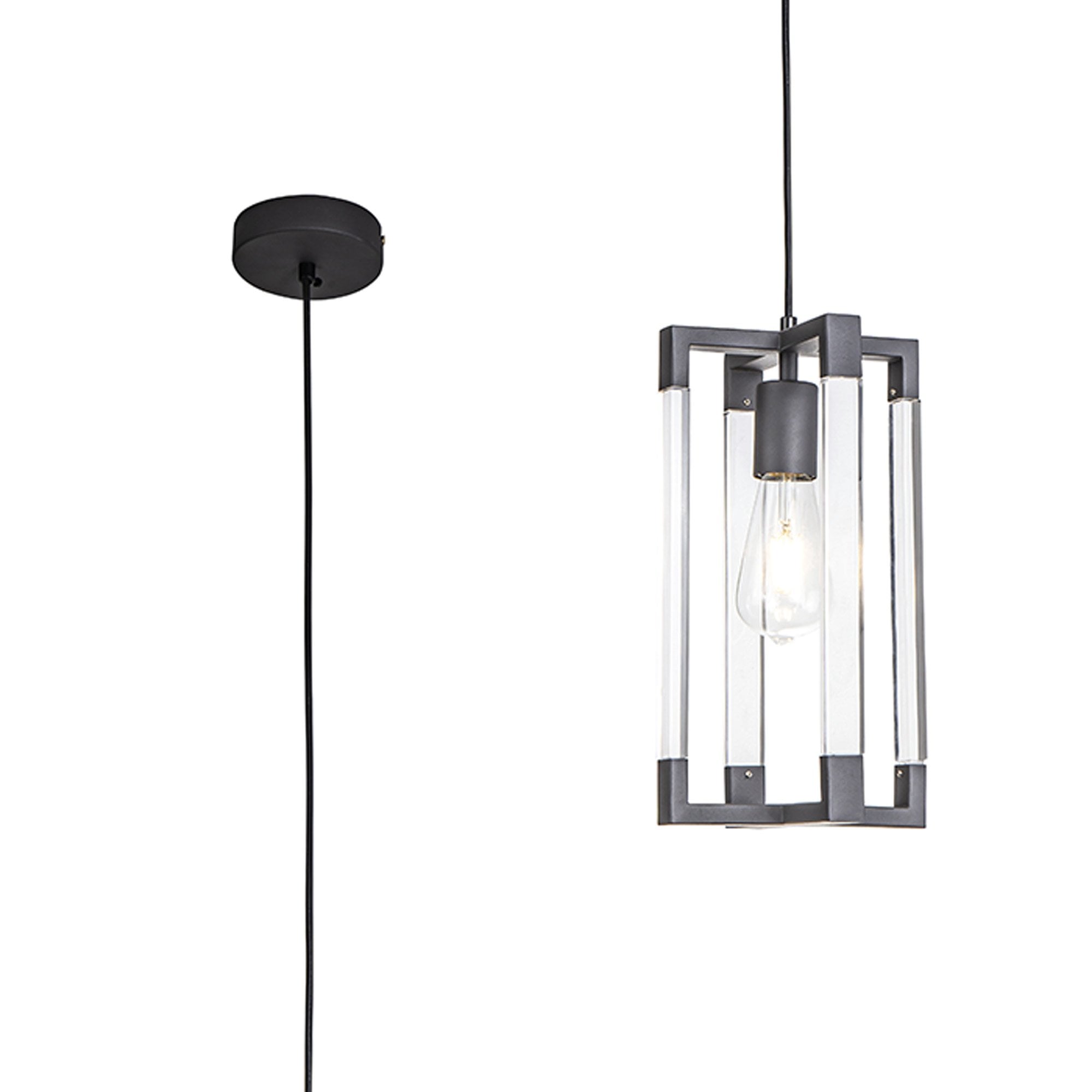 IL32851 Canto Double Rectangle Square Pendant 1 Light E27 Graphite/Acrylic