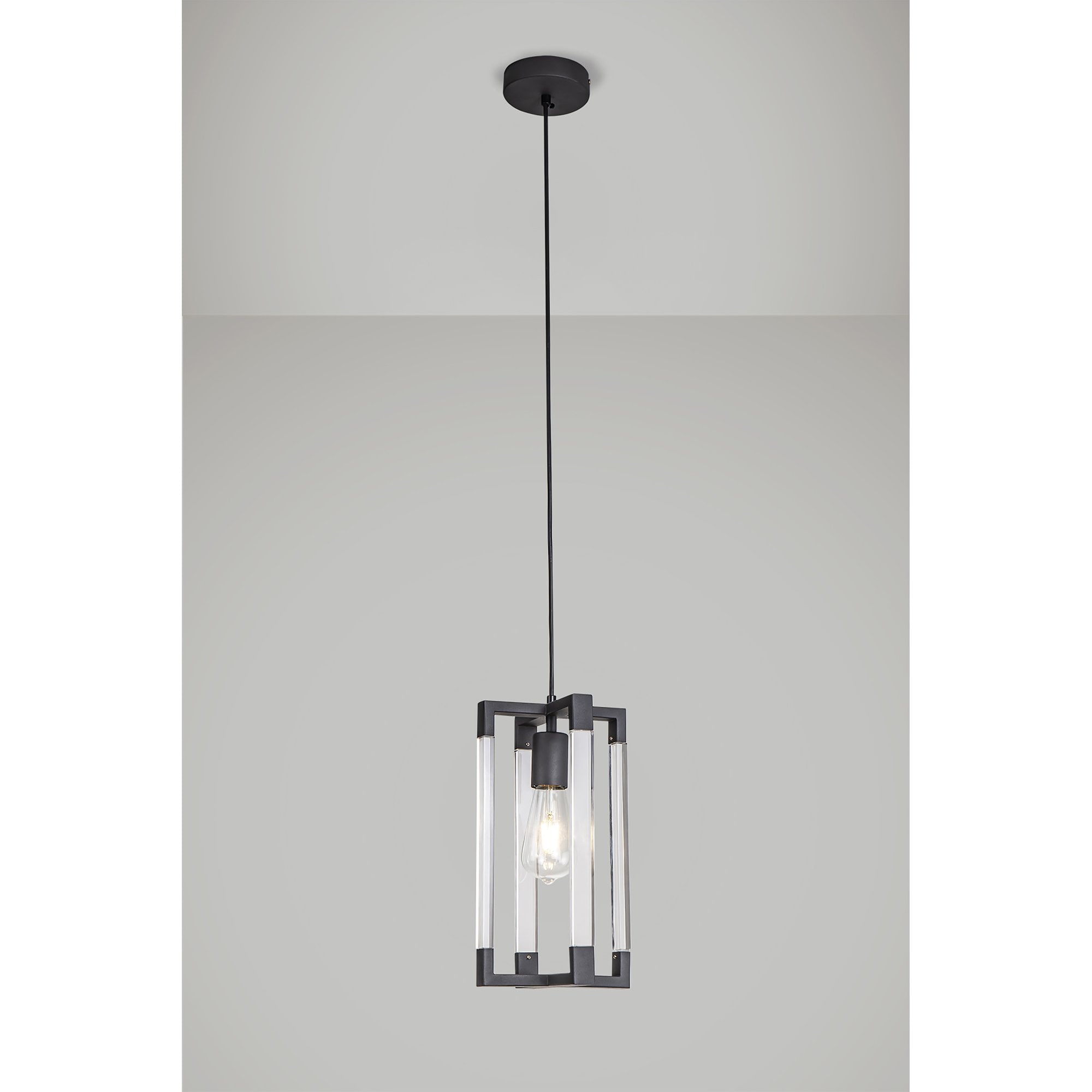 IL32851 Canto Double Rectangle Square Pendant 1 Light E27 Graphite/Acrylic