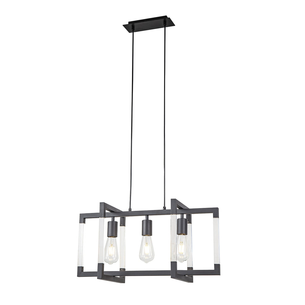IL32852 Canto Rectangular Pendant 3 Light E27 Graphite/Acrylic
