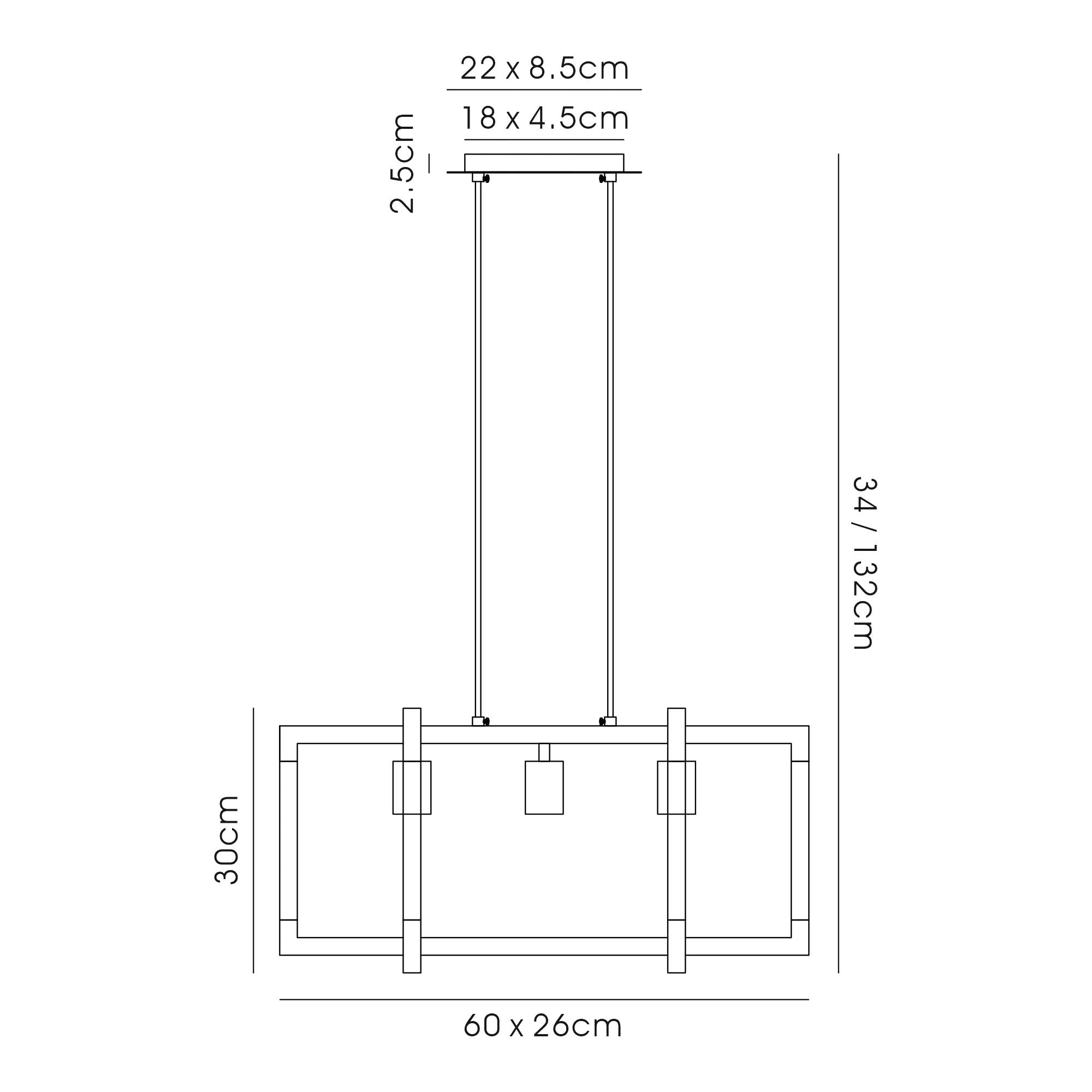 IL32852 Canto Rectangular Pendant 3 Light E27 Graphite/Acrylic