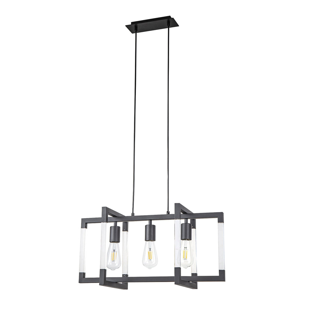 IL32852 Canto Rectangular Pendant 3 Light E27 Graphite/Acrylic