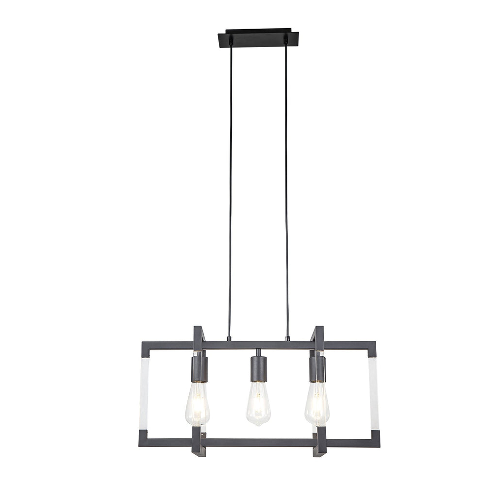 IL32852 Canto Rectangular Pendant 3 Light E27 Graphite/Acrylic