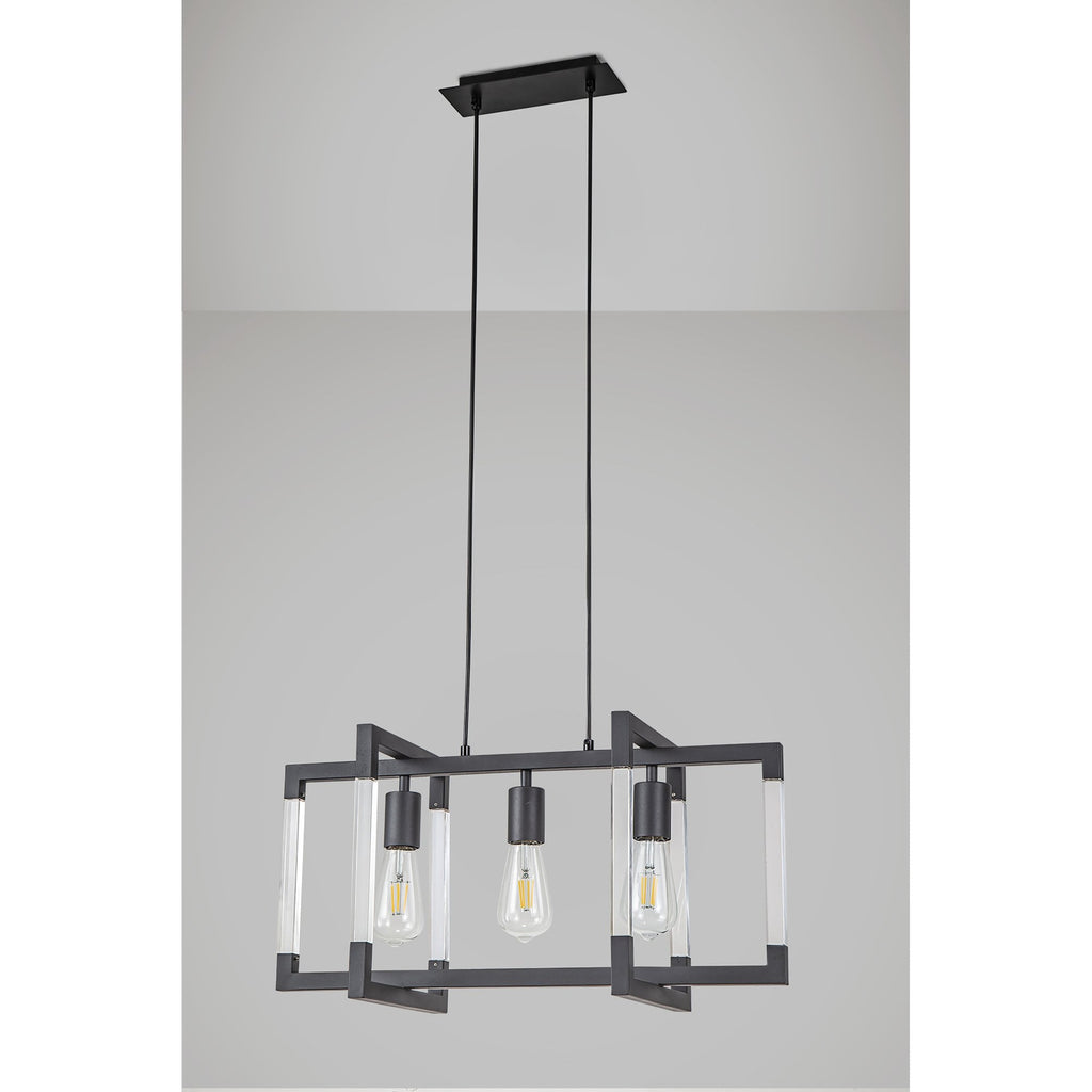 IL32852 Canto Rectangular Pendant 3 Light E27 Graphite/Acrylic