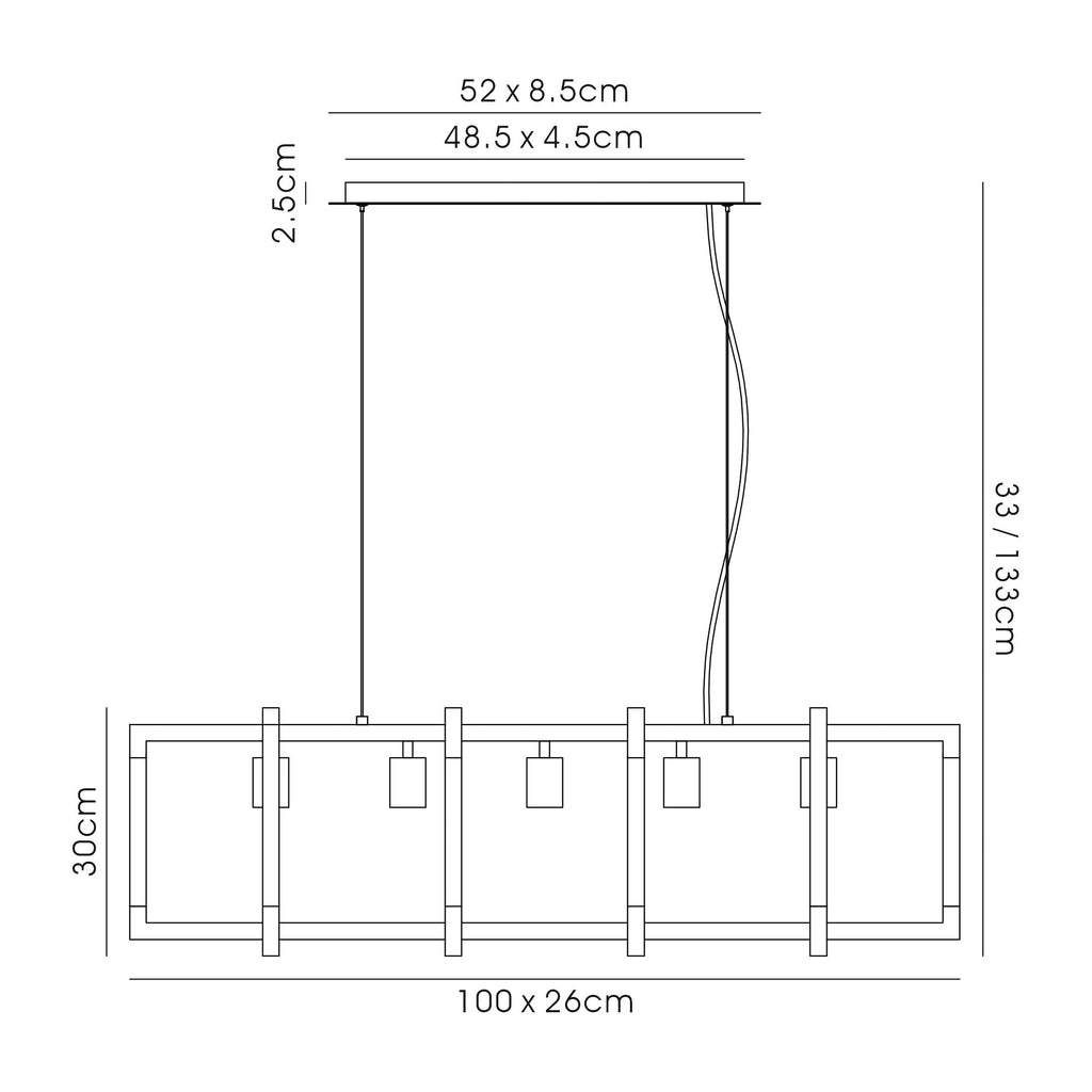 IL32853 Canto Rectangular Pendant 5 Light E27 Graphite/Acrylic