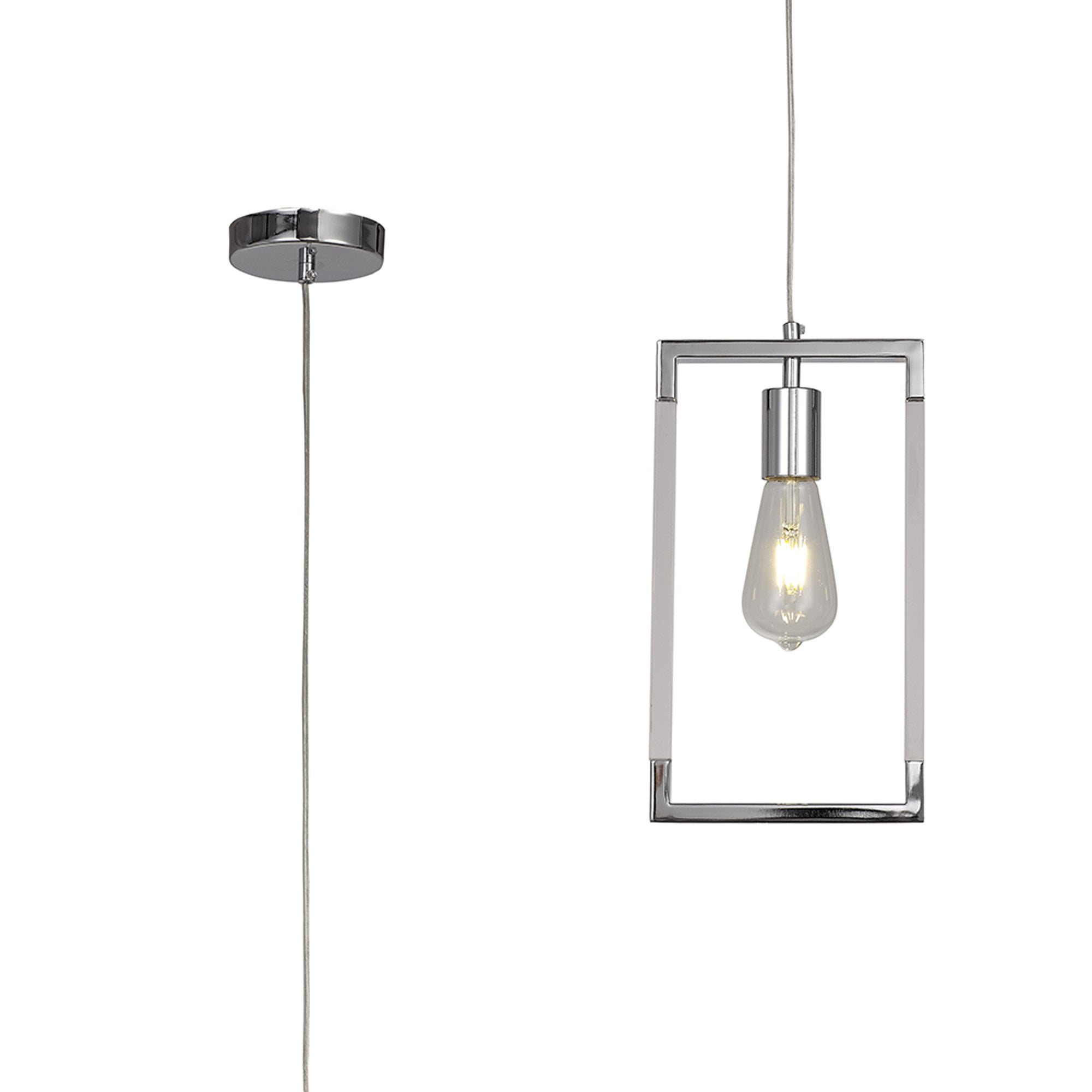 IL32780 Canto Single Rectangle Pendant 1 Light E27 Polished Nickel/Acrylic
