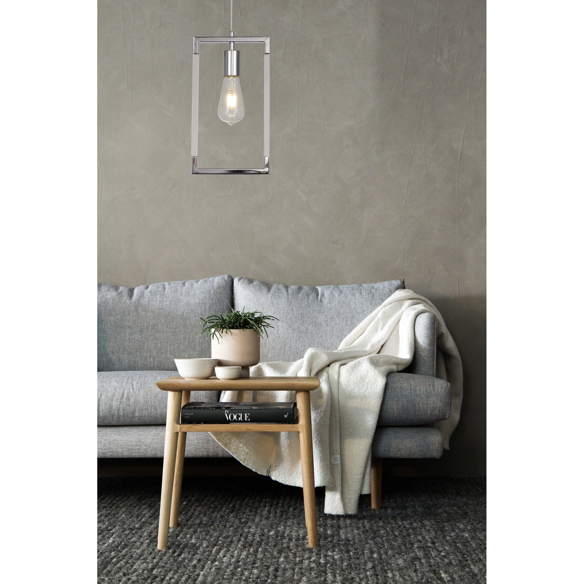 IL32780 Canto Single Rectangle Pendant 1 Light E27 Polished Nickel/Acrylic