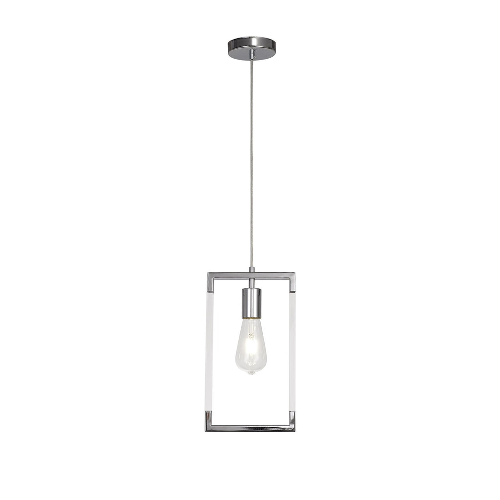 IL32780 Canto Single Rectangle Pendant 1 Light E27 Polished Nickel/Acrylic