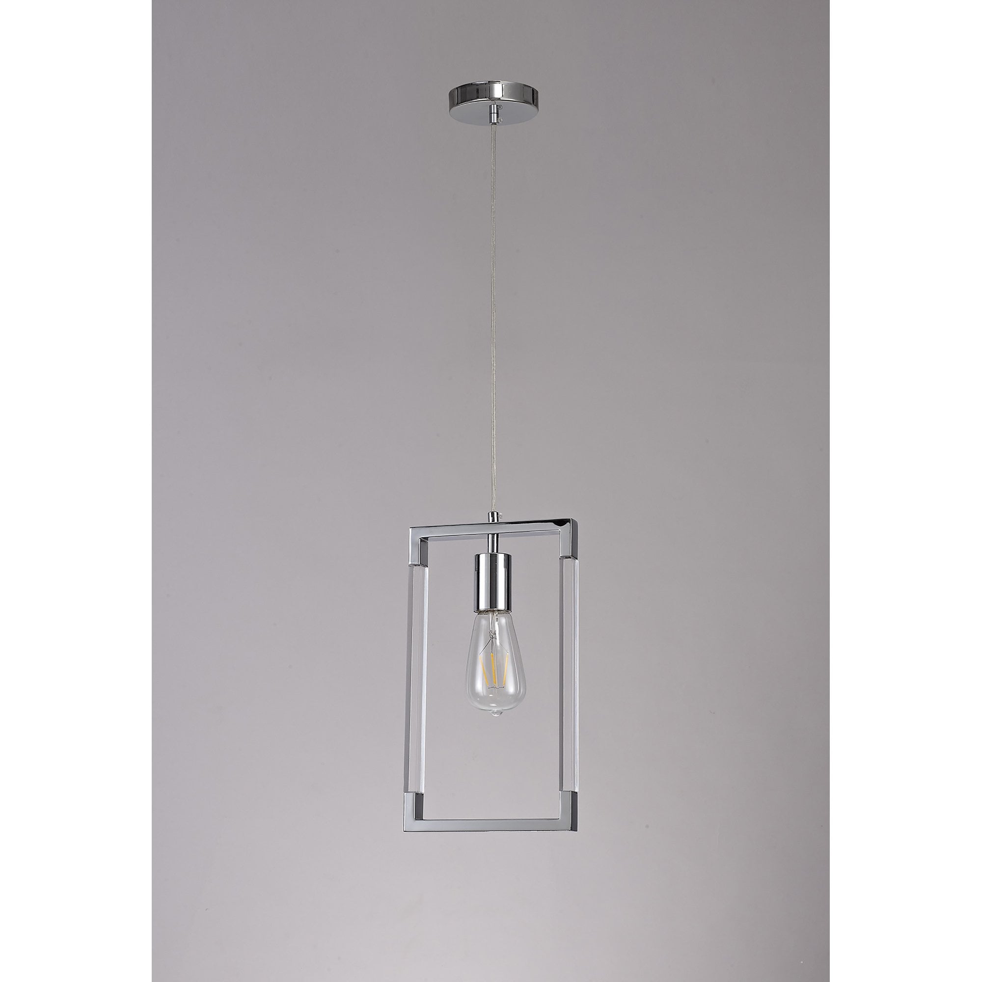 IL32780 Canto Single Rectangle Pendant 1 Light E27 Polished Nickel/Acrylic