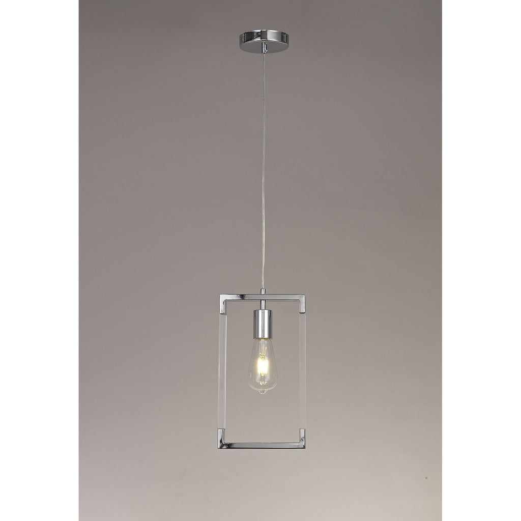 IL32780 Canto Single Rectangle Pendant 1 Light E27 Polished Nickel/Acrylic
