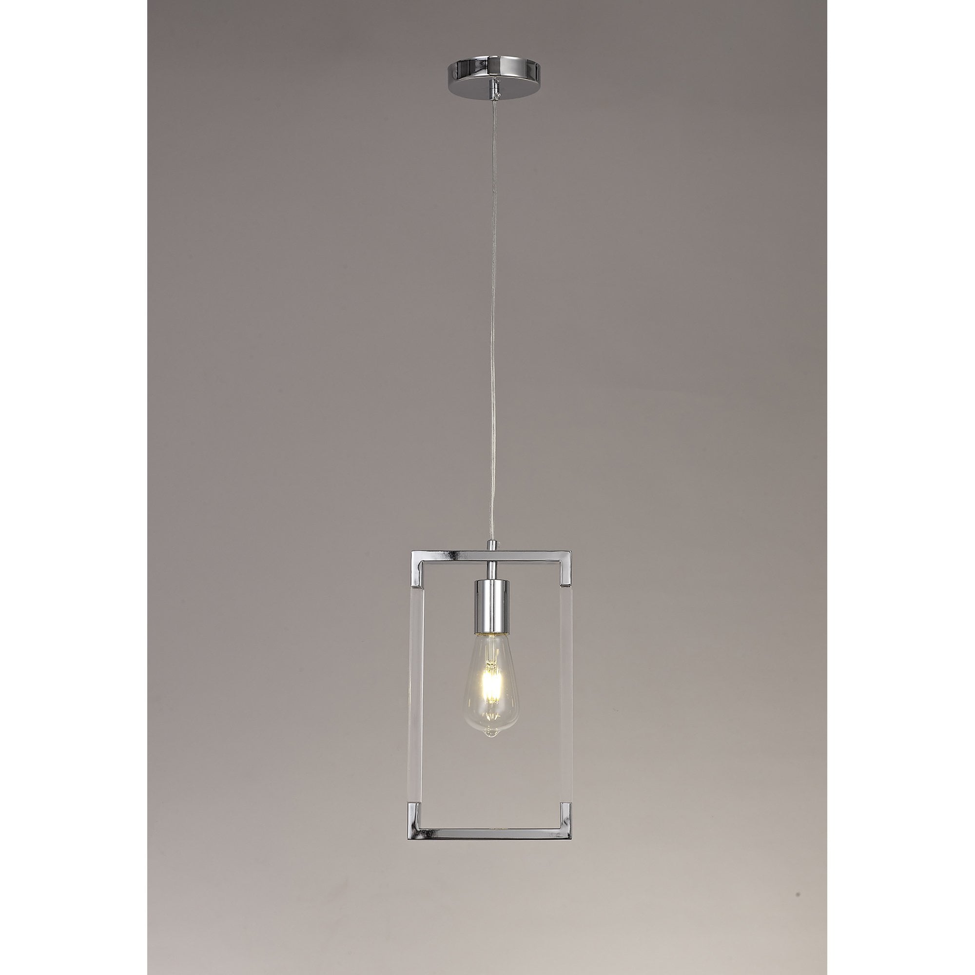 IL32780 Canto Single Rectangle Pendant 1 Light E27 Polished Nickel/Acrylic