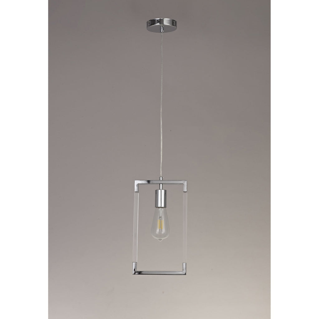 IL32780 Canto Single Rectangle Pendant 1 Light E27 Polished Nickel/Acrylic