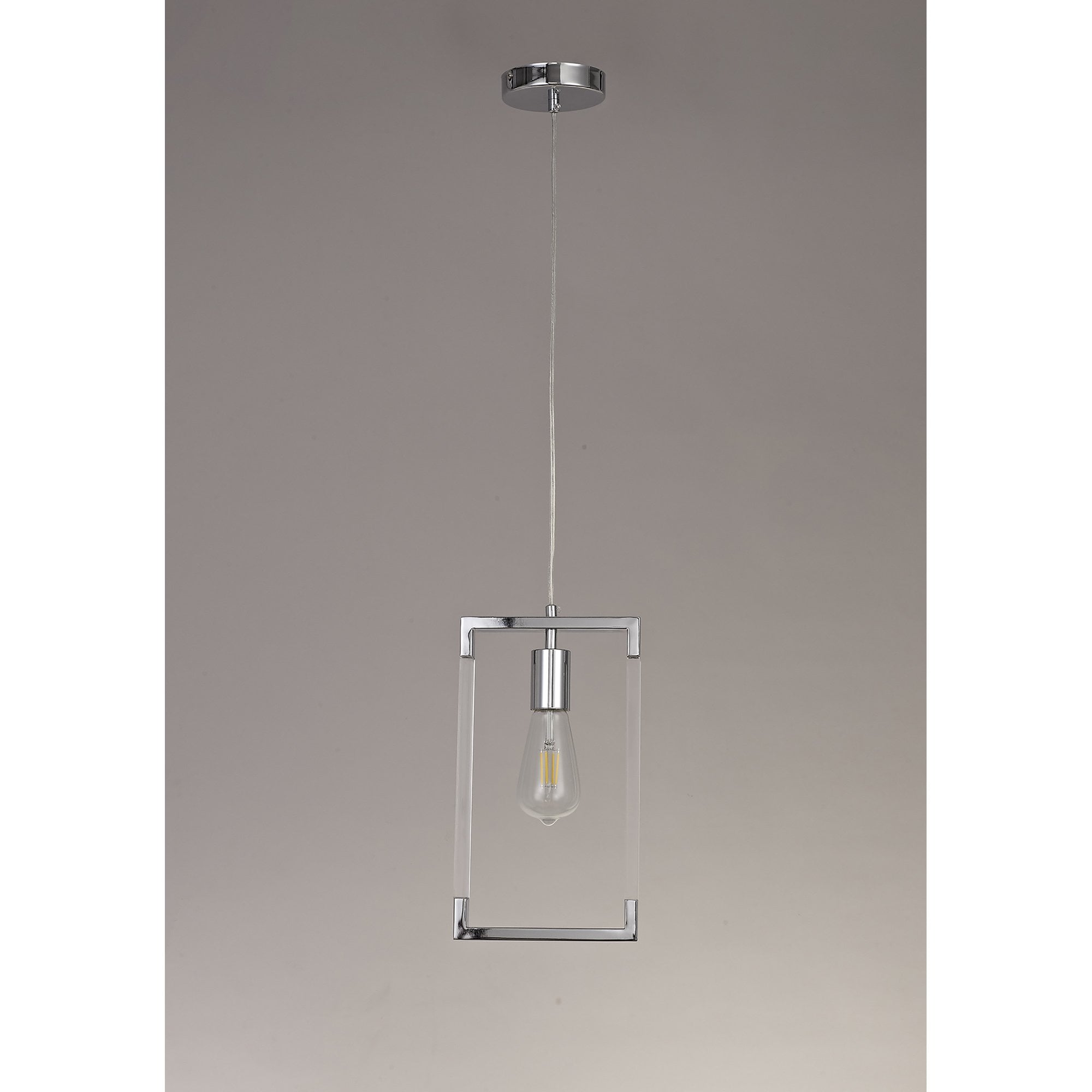 IL32780 Canto Single Rectangle Pendant 1 Light E27 Polished Nickel/Acrylic