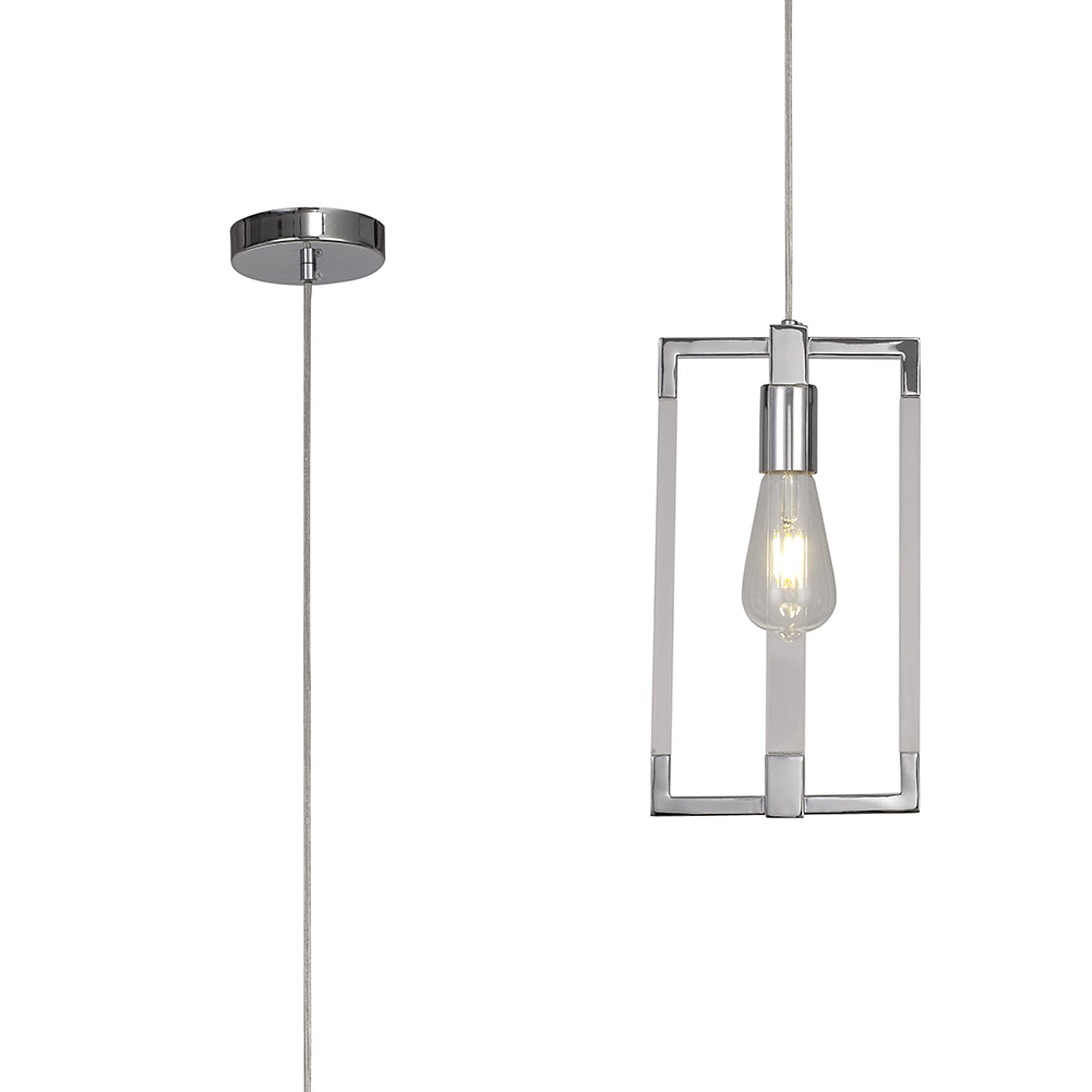 IL32781 Canto Double Rectangle Square Pendant 1 Light E27 Polished Nickel/Acrylic