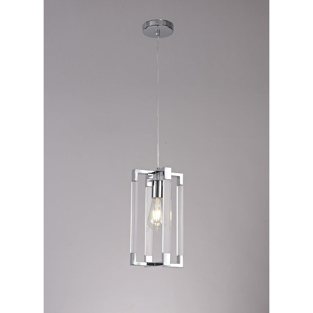 IL32781 Canto Double Rectangle Square Pendant 1 Light E27 Polished Nickel/Acrylic