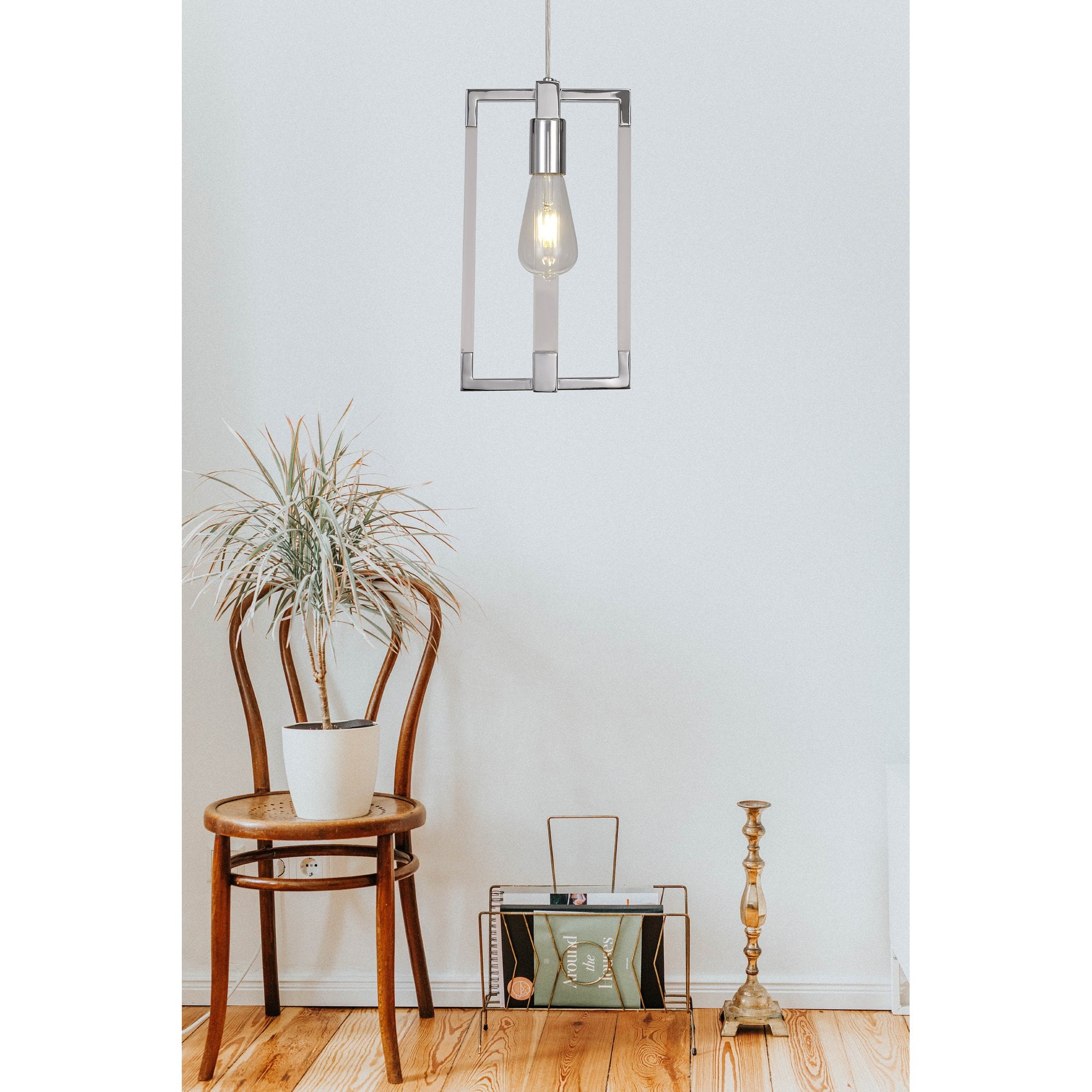 IL32781 Canto Double Rectangle Square Pendant 1 Light E27 Polished Nickel/Acrylic