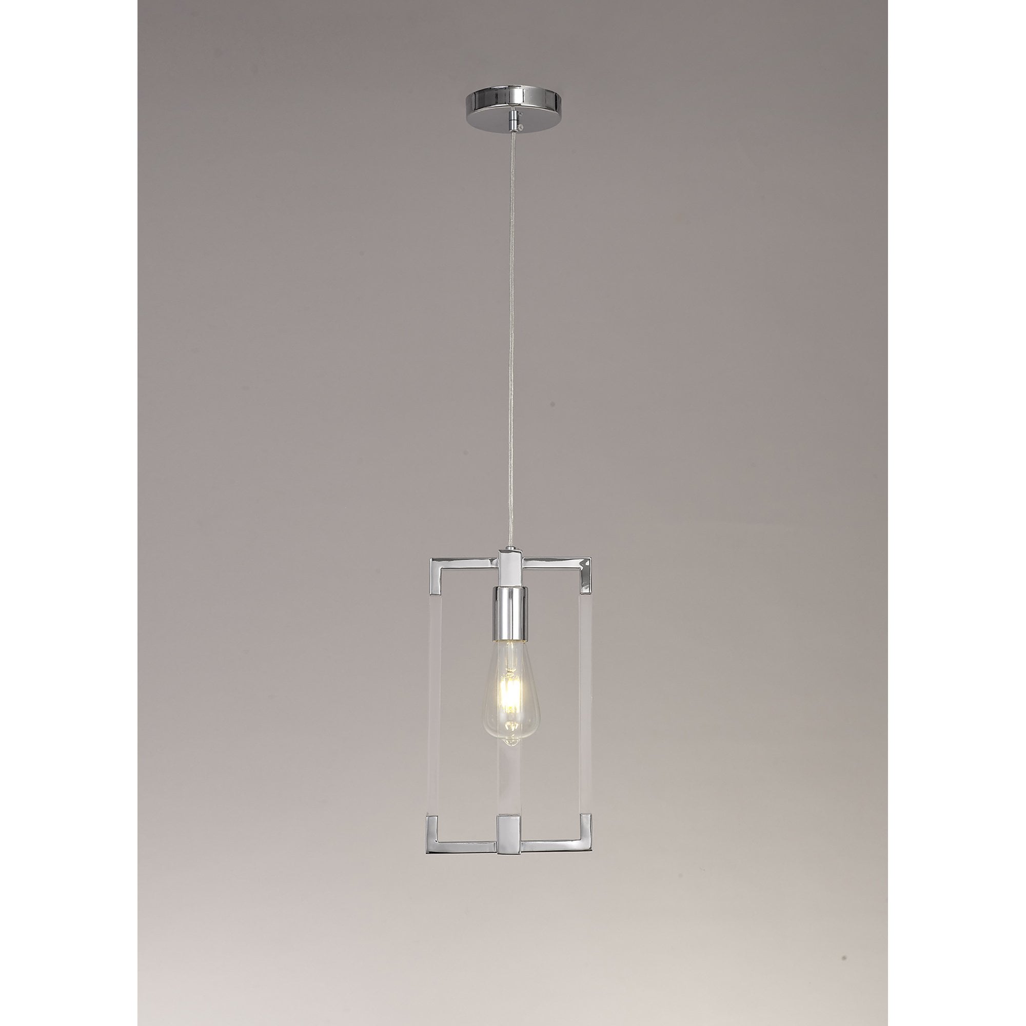 IL32781 Canto Double Rectangle Square Pendant 1 Light E27 Polished Nickel/Acrylic