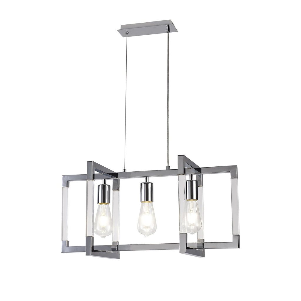 IL32782 Canto Rectangular Pendant 3 Light E27 Polished Nickel/Acrylic