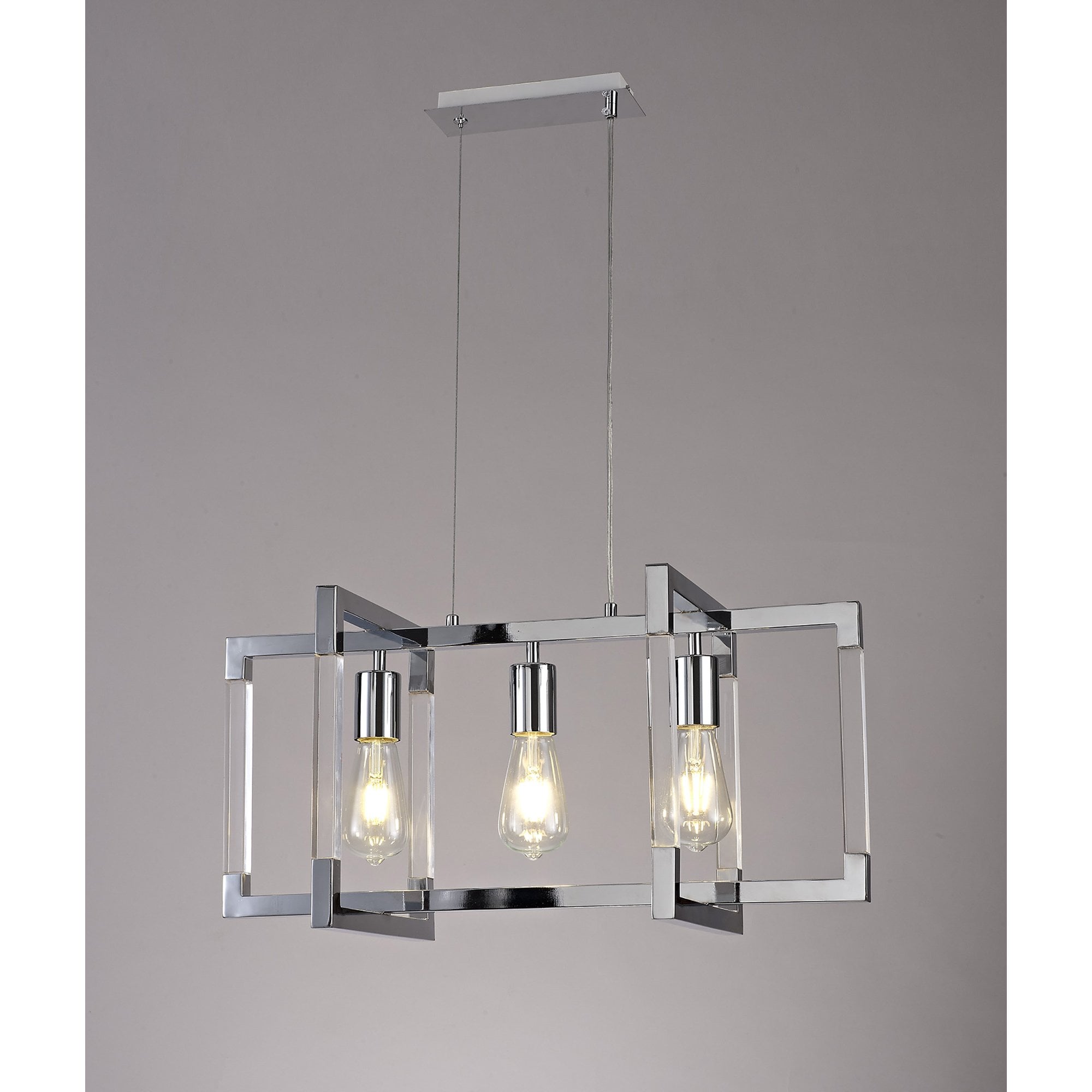 IL32782 Canto Rectangular Pendant 3 Light E27 Polished Nickel/Acrylic