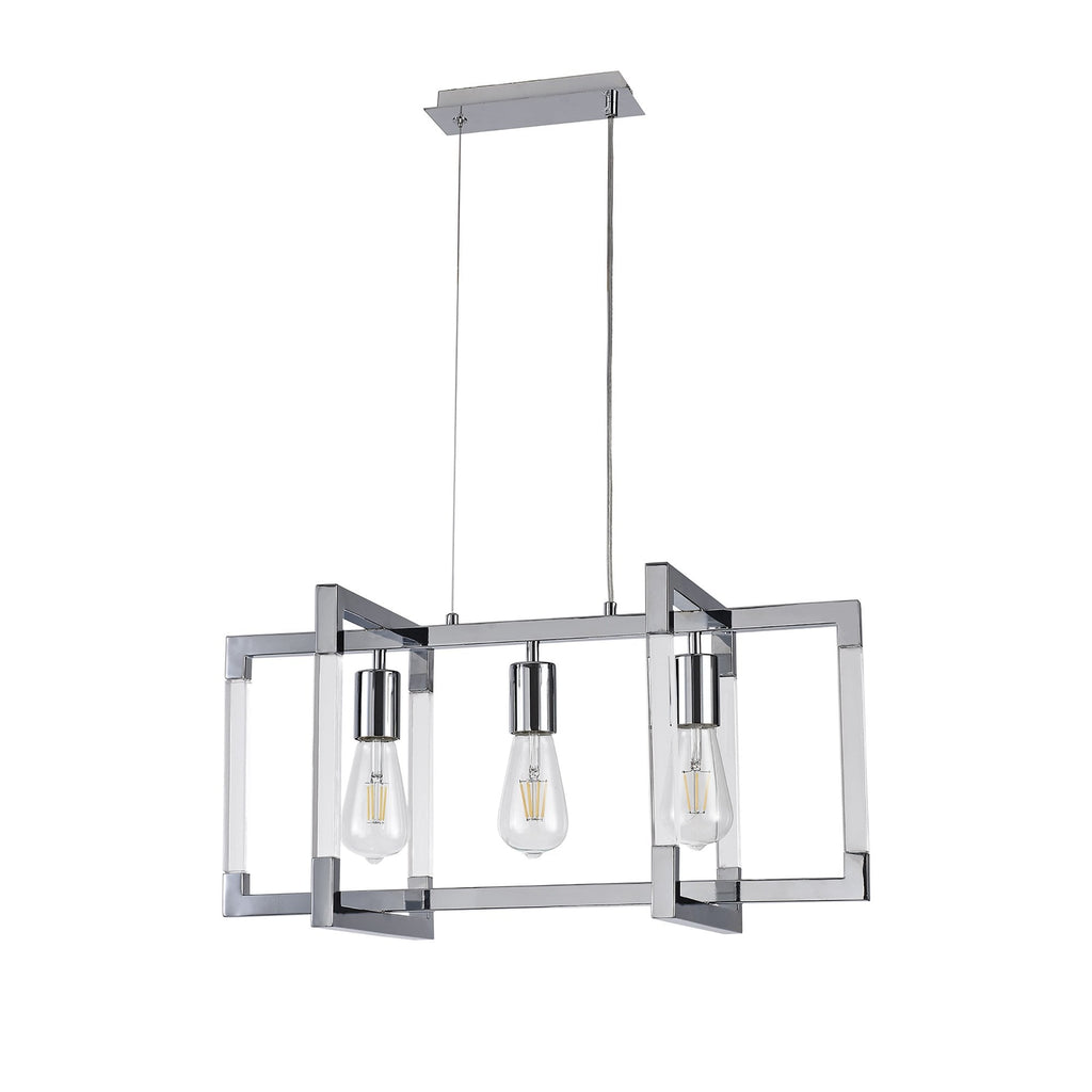 IL32782 Canto Rectangular Pendant 3 Light E27 Polished Nickel/Acrylic