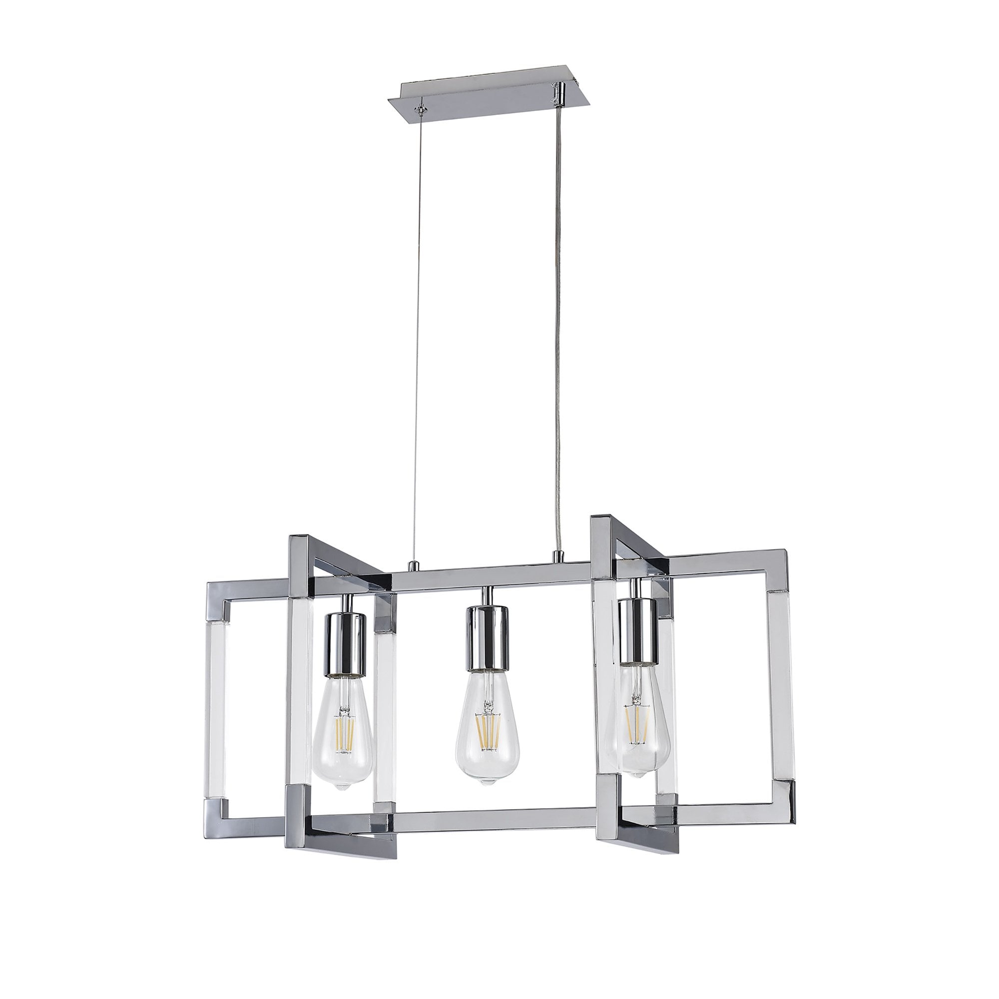IL32782 Canto Rectangular Pendant 3 Light E27 Polished Nickel/Acrylic
