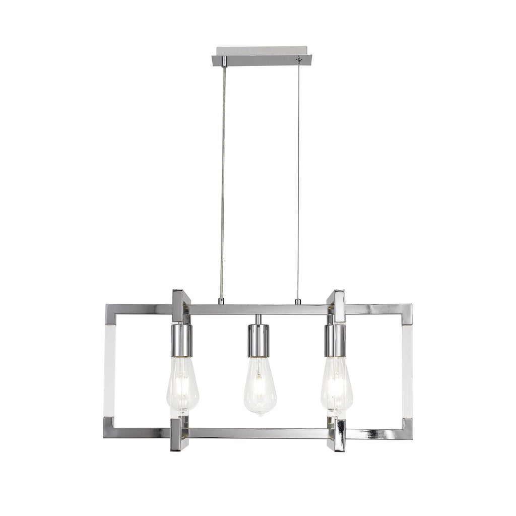IL32782 Canto Rectangular Pendant 3 Light E27 Polished Nickel/Acrylic