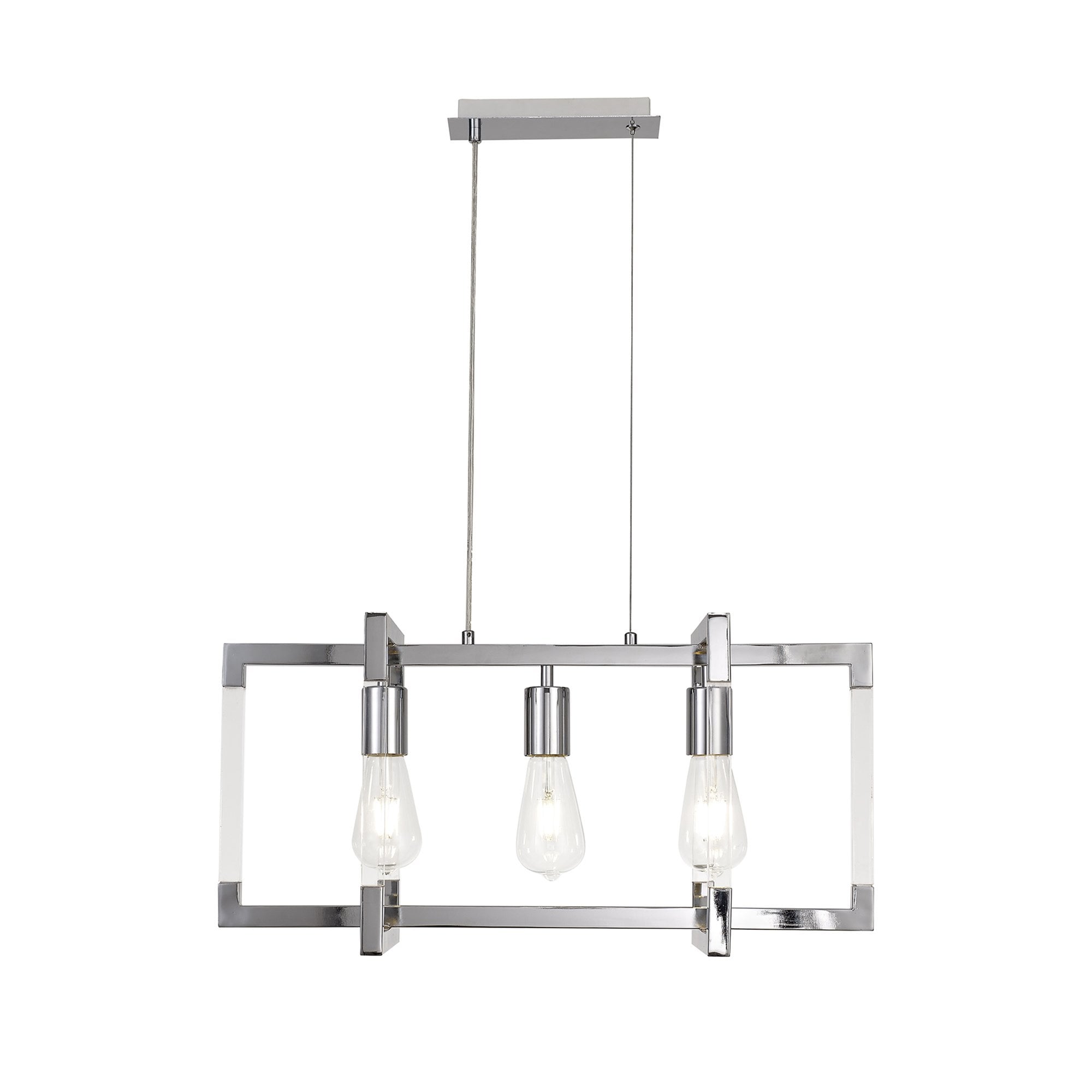 IL32782 Canto Rectangular Pendant 3 Light E27 Polished Nickel/Acrylic