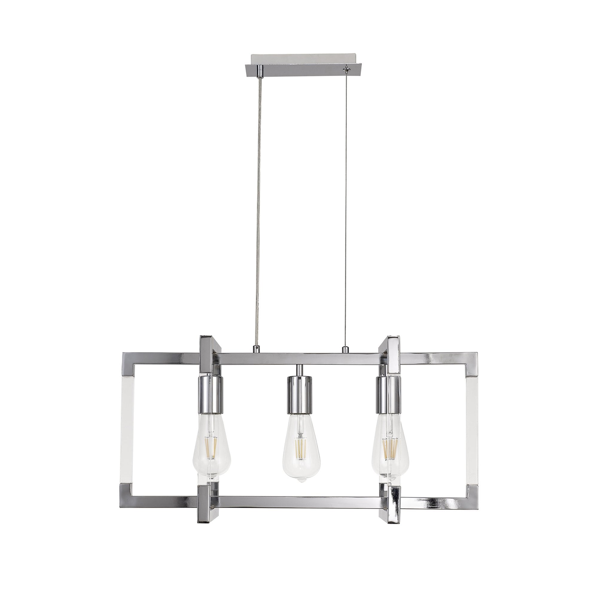 IL32782 Canto Rectangular Pendant 3 Light E27 Polished Nickel/Acrylic
