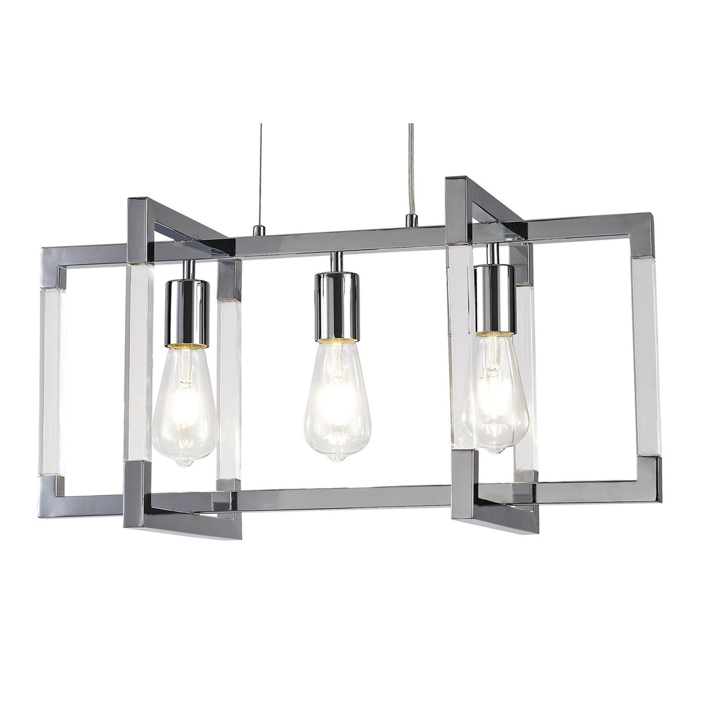 IL32782 Canto Rectangular Pendant 3 Light E27 Polished Nickel/Acrylic