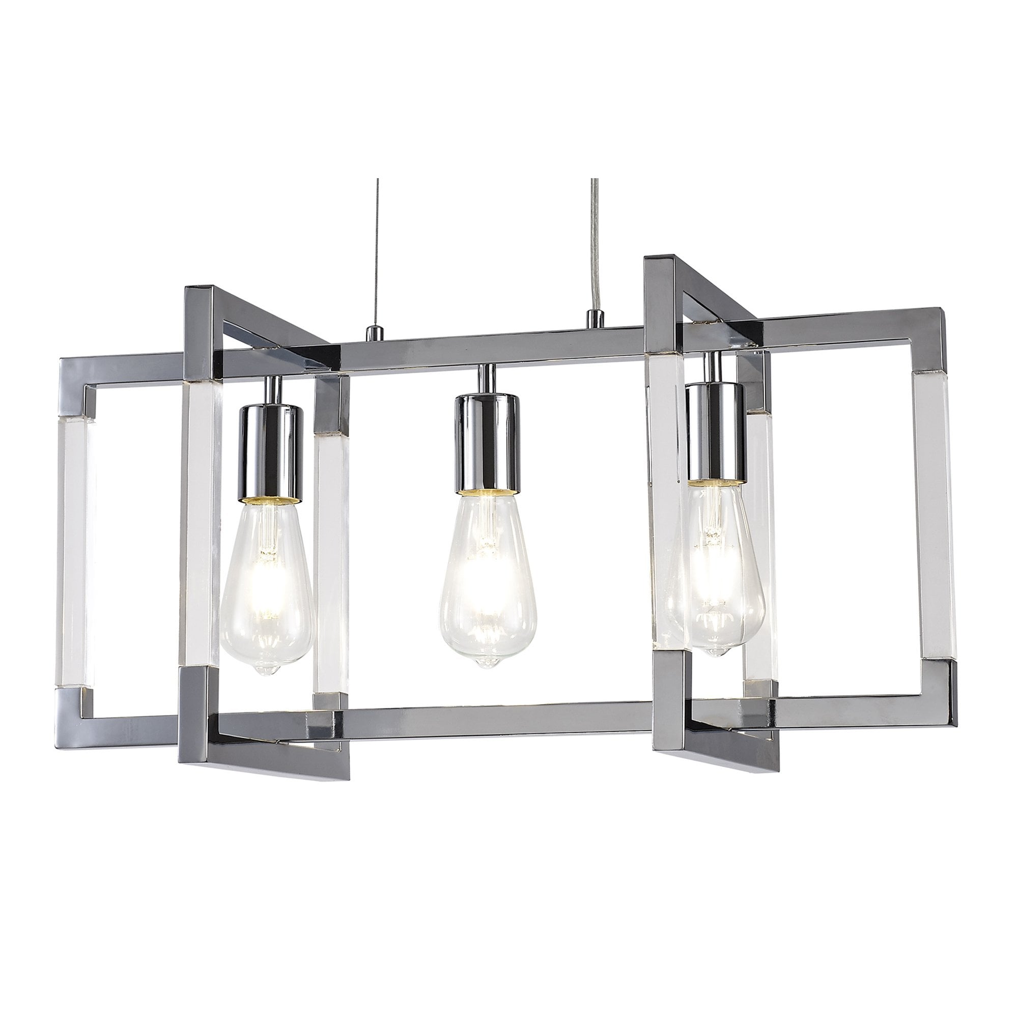 IL32782 Canto Rectangular Pendant 3 Light E27 Polished Nickel/Acrylic