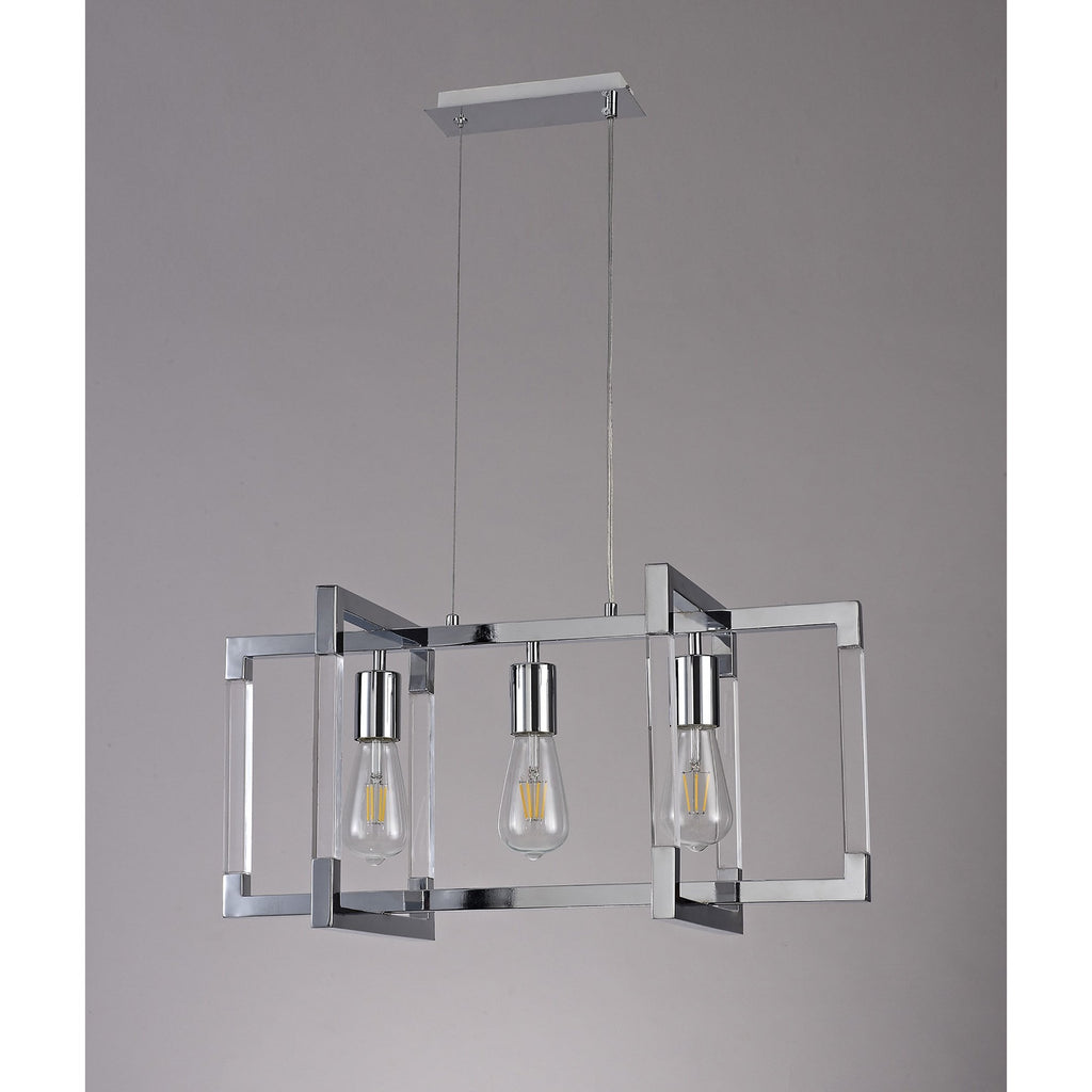 IL32782 Canto Rectangular Pendant 3 Light E27 Polished Nickel/Acrylic