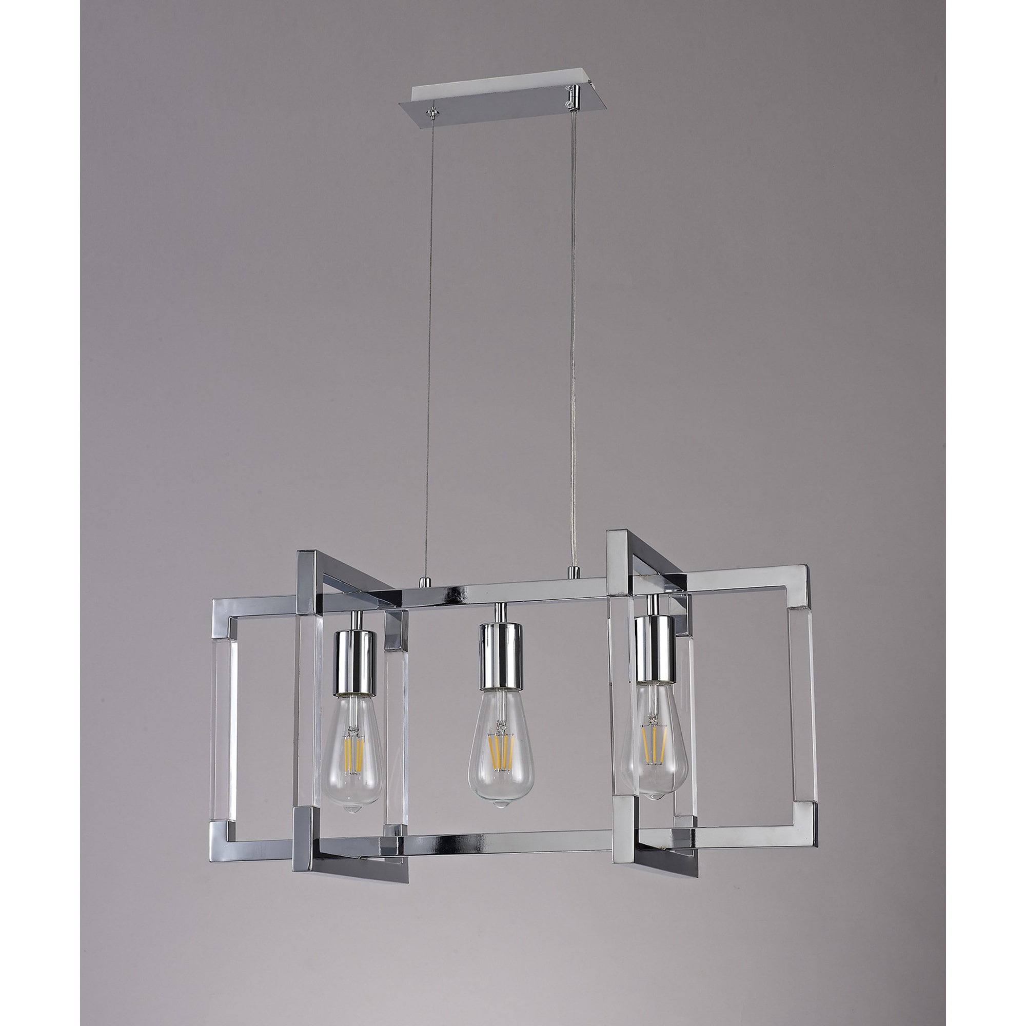 IL32782 Canto Rectangular Pendant 3 Light E27 Polished Nickel/Acrylic