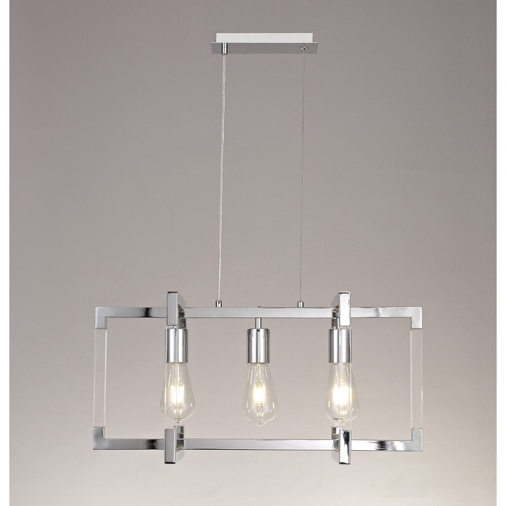 IL32782 Canto Rectangular Pendant 3 Light E27 Polished Nickel/Acrylic