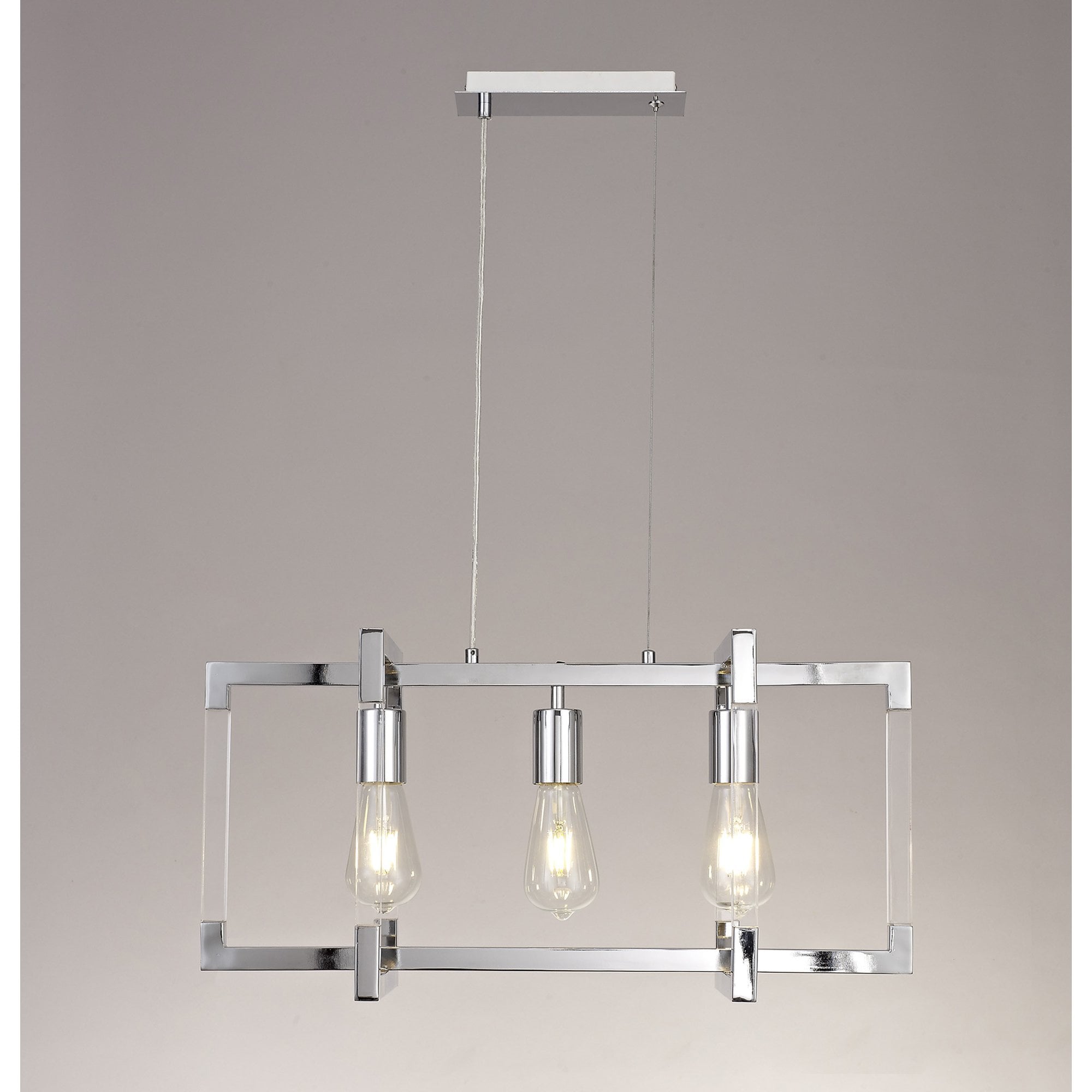 IL32782 Canto Rectangular Pendant 3 Light E27 Polished Nickel/Acrylic