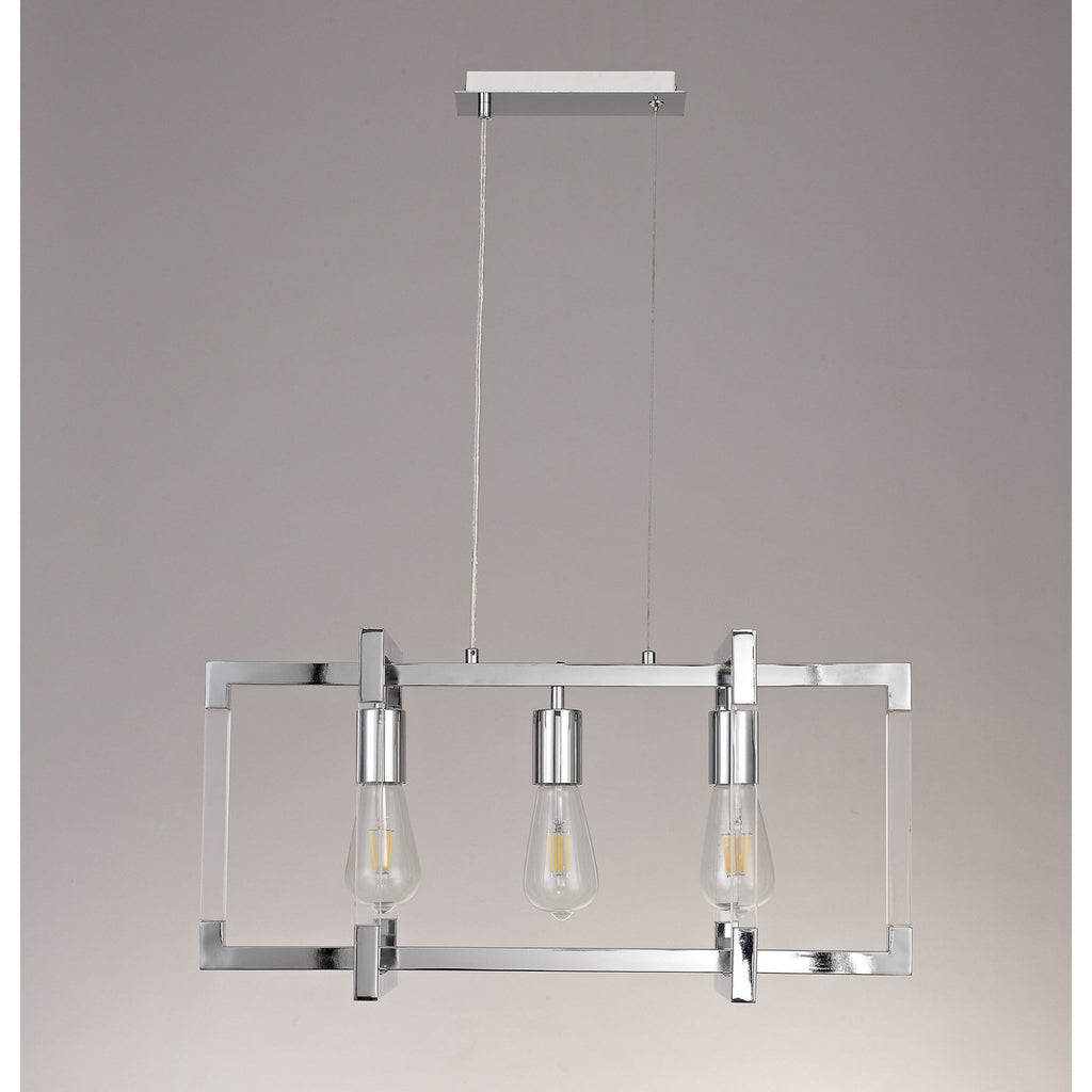 IL32782 Canto Rectangular Pendant 3 Light E27 Polished Nickel/Acrylic