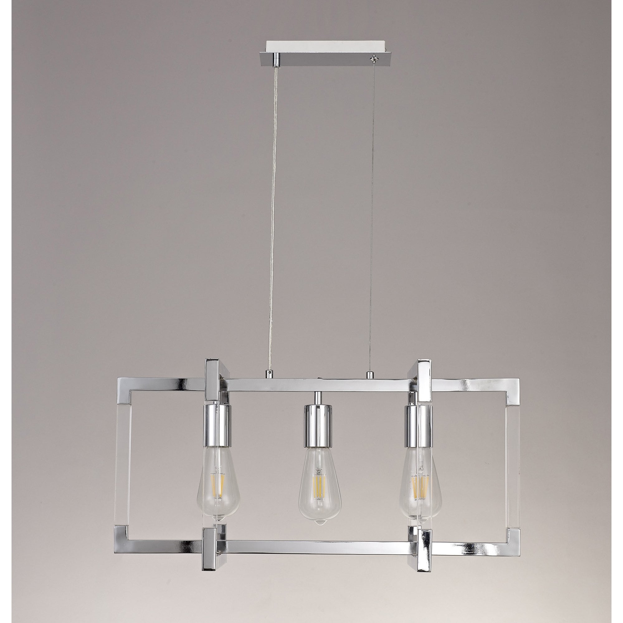 IL32782 Canto Rectangular Pendant 3 Light E27 Polished Nickel/Acrylic