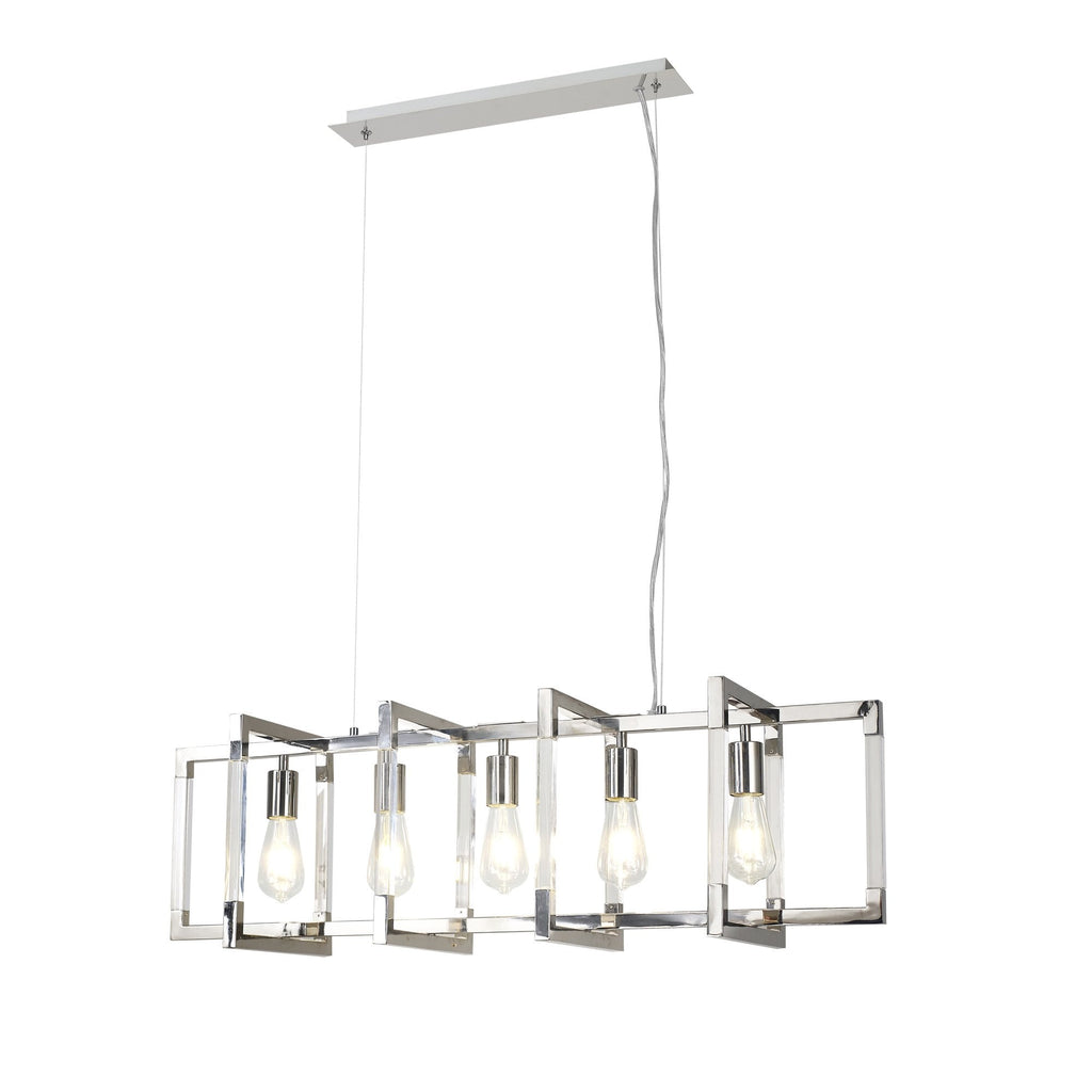 IL32785 Canto Rectangular Pendant 5 Light E27 Polished Nickel/Acrylic