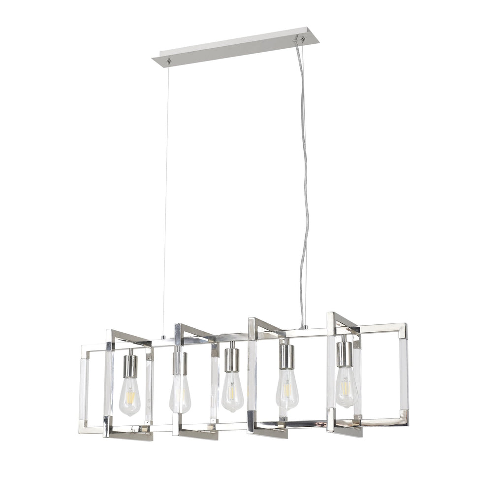 IL32785 Canto Rectangular Pendant 5 Light E27 Polished Nickel/Acrylic
